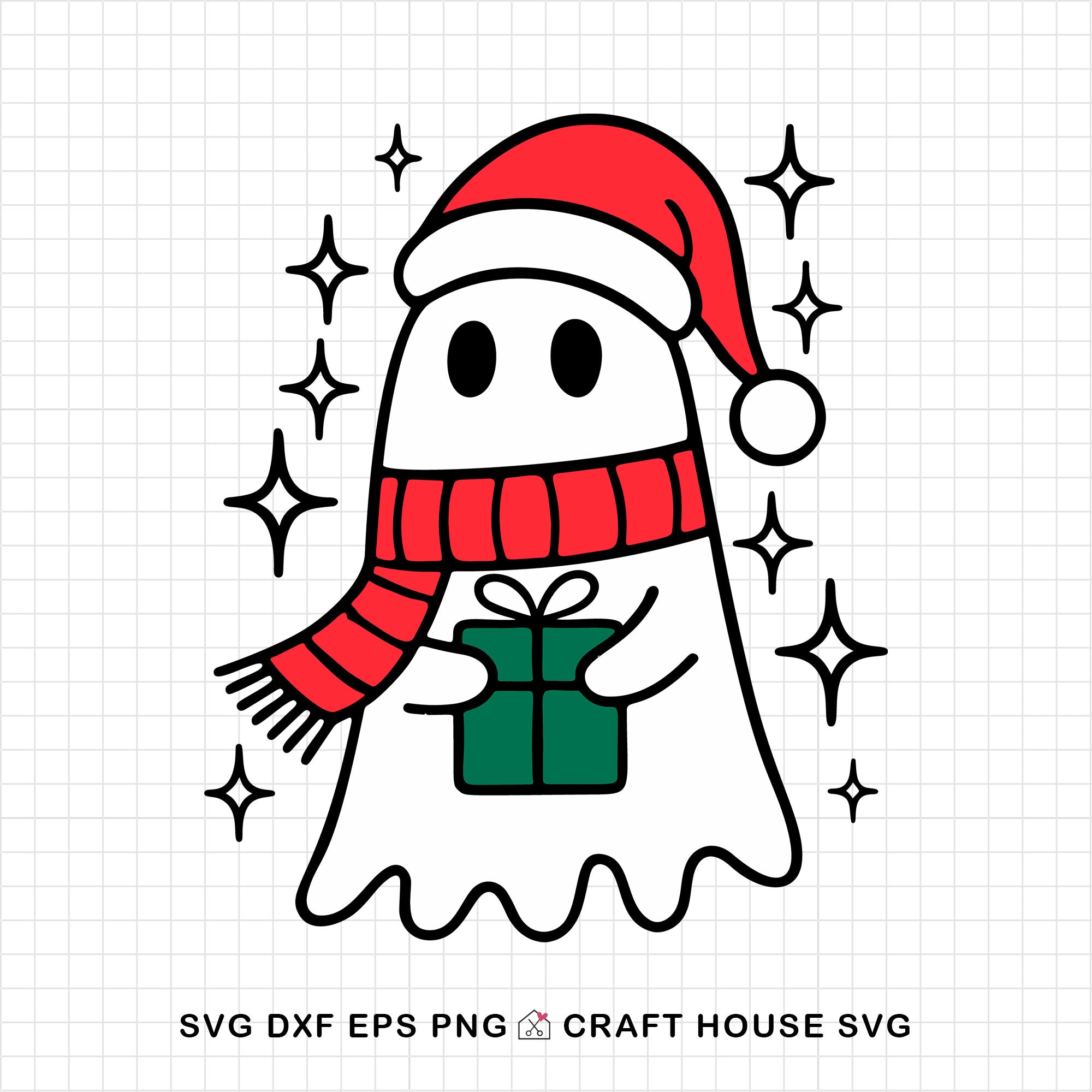 Cute Ghost Holding Christmas Present SVG