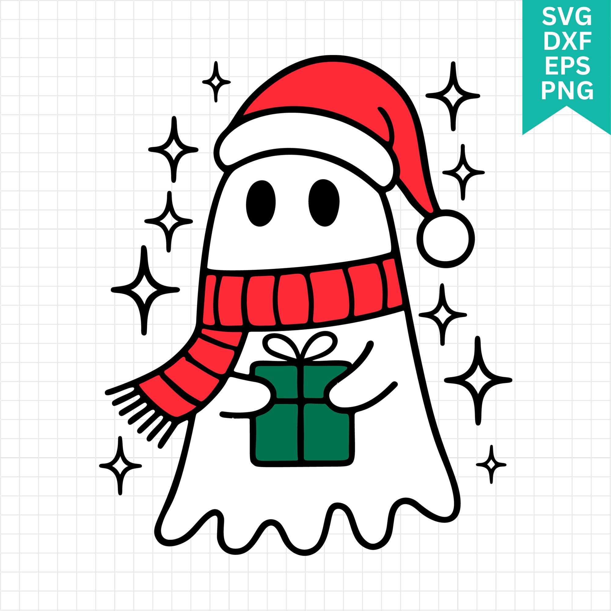 Cute Ghost Holding Christmas Present SVG