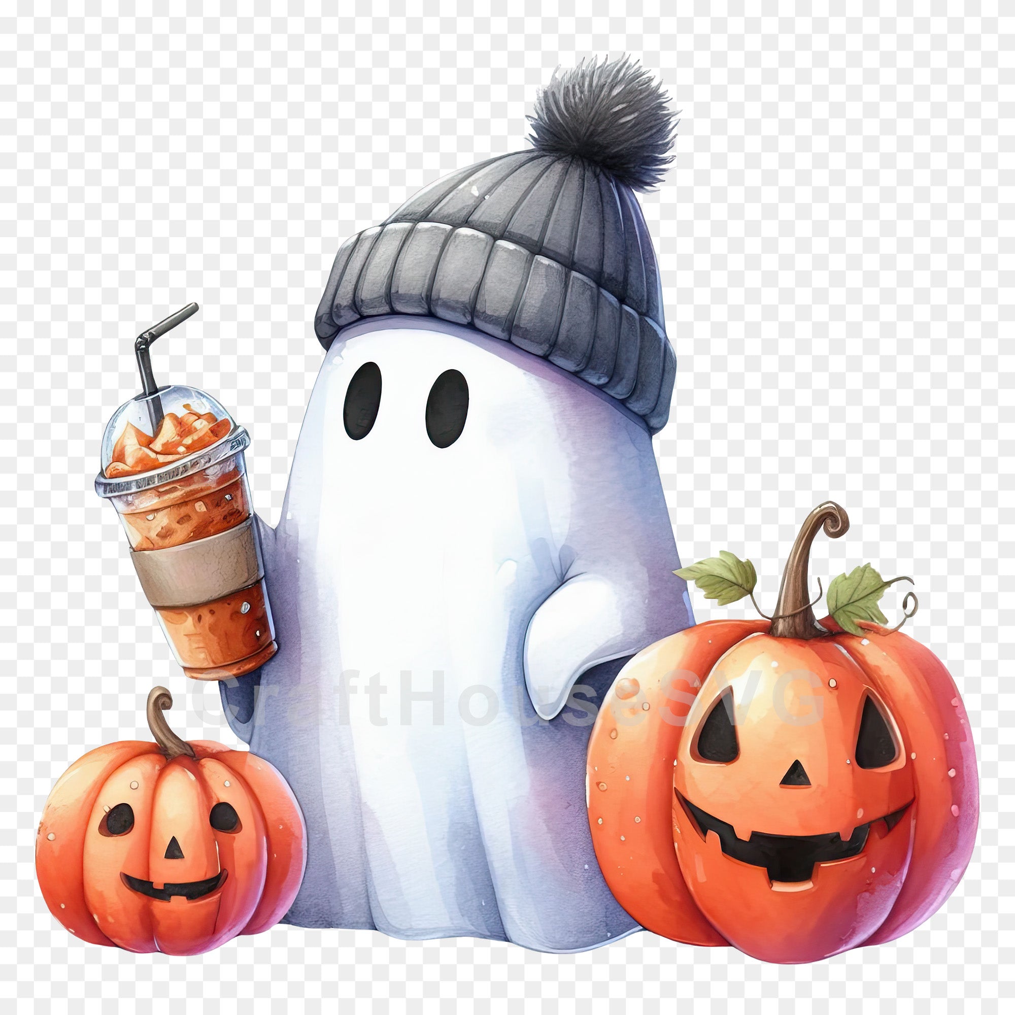 Cute Ghost Holding Coffee PNG Sublimation