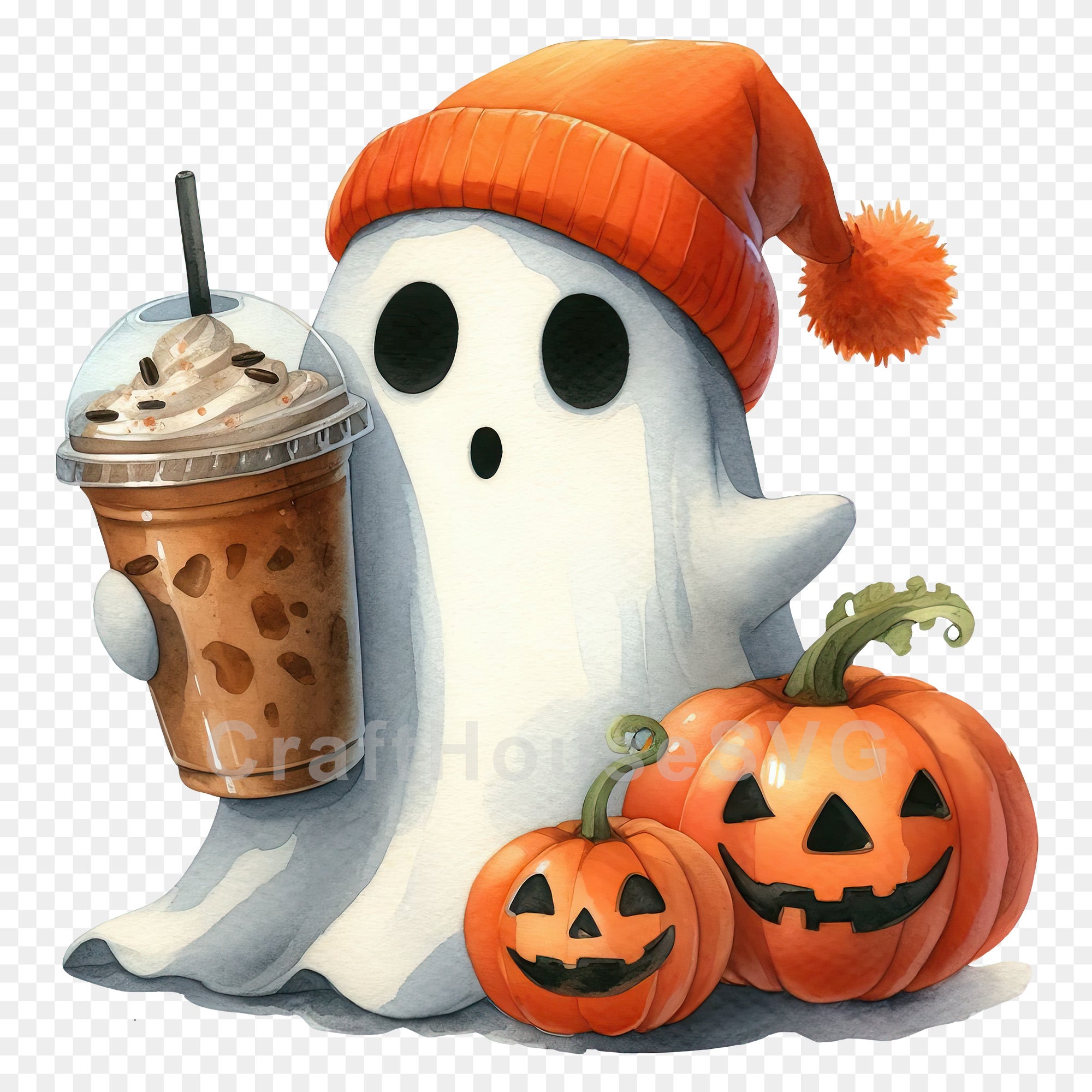 Cute Ghost with Iced Coffee PNG Sublimation