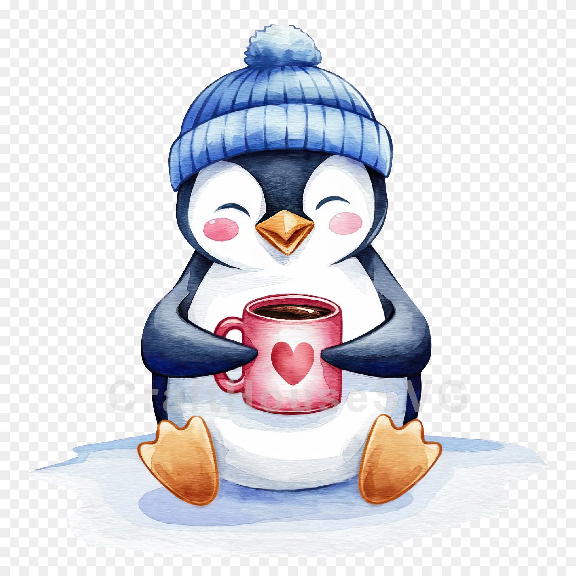 Cute Penguin with Coffee Mug and Beanie PNG Clip Art