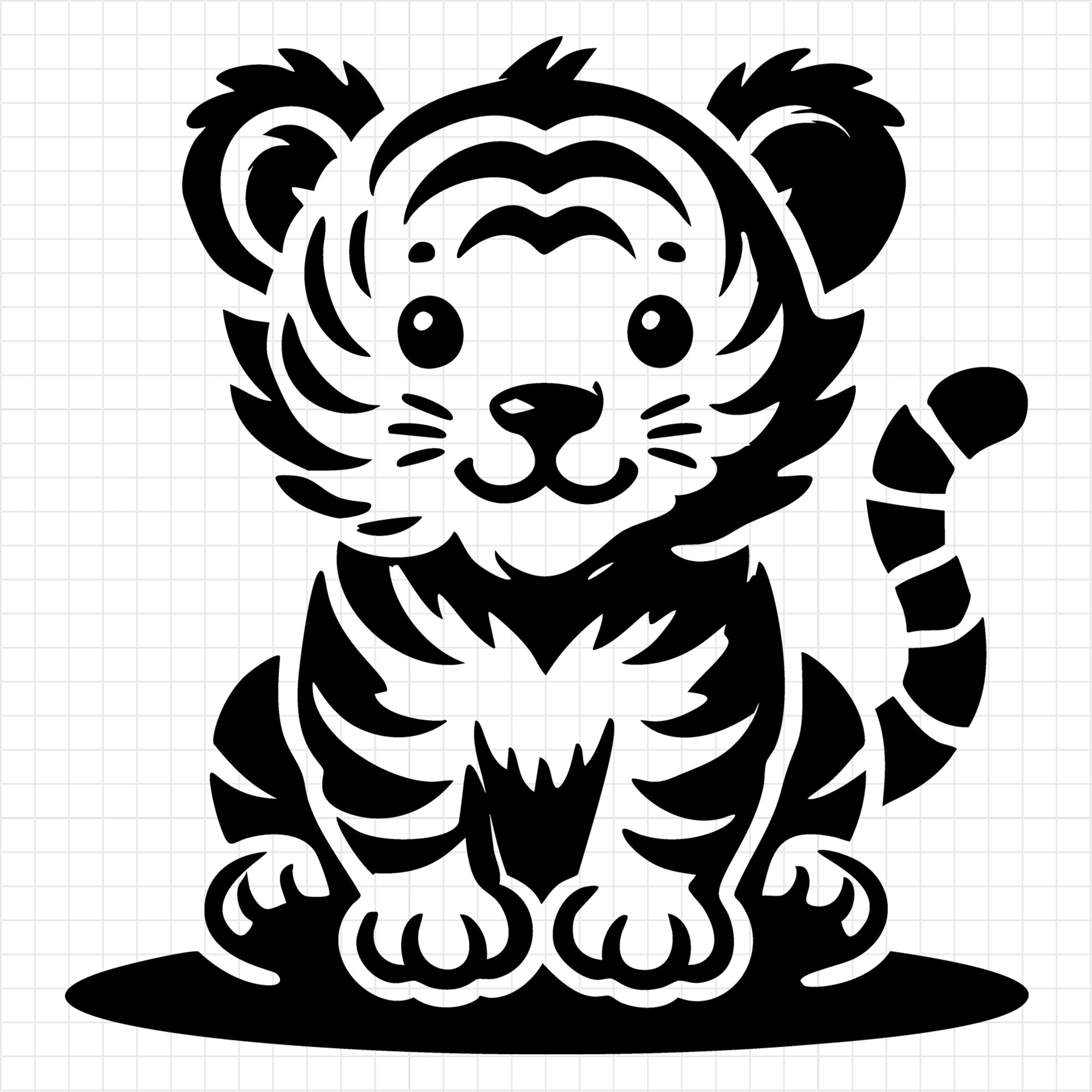 Cute Sitting Tiger Cub Silhouette SVG