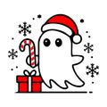 Cute Christmas Ghost Holding Candy Cane SVG design for Cricut, Silhouette, laser cutting, vinyl, sublimation, and craft projects.