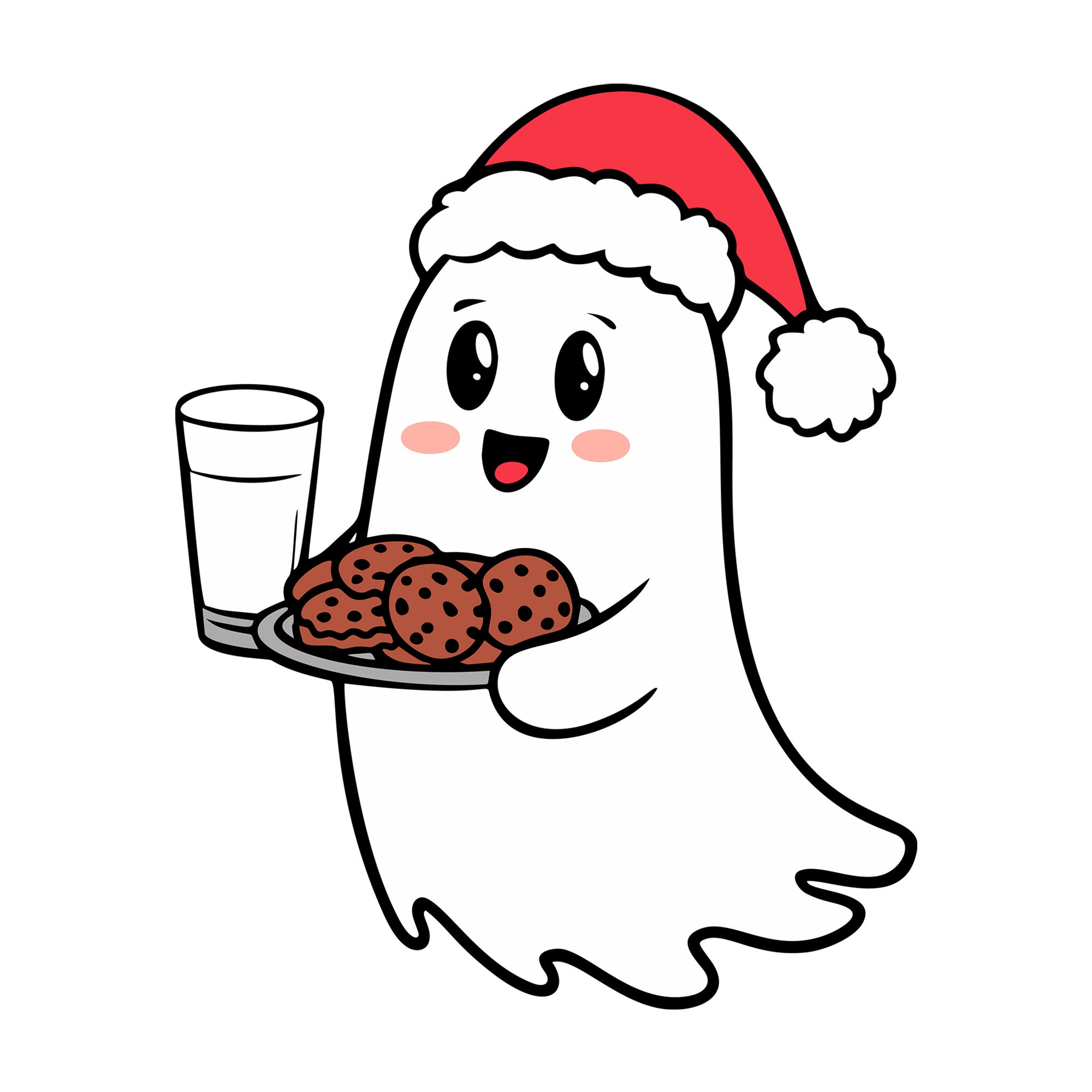 Cute Christmas Ghost Holding Cookies SVG design for Cricut, Silhouette, laser cutting, vinyl, sublimation, and craft projects.