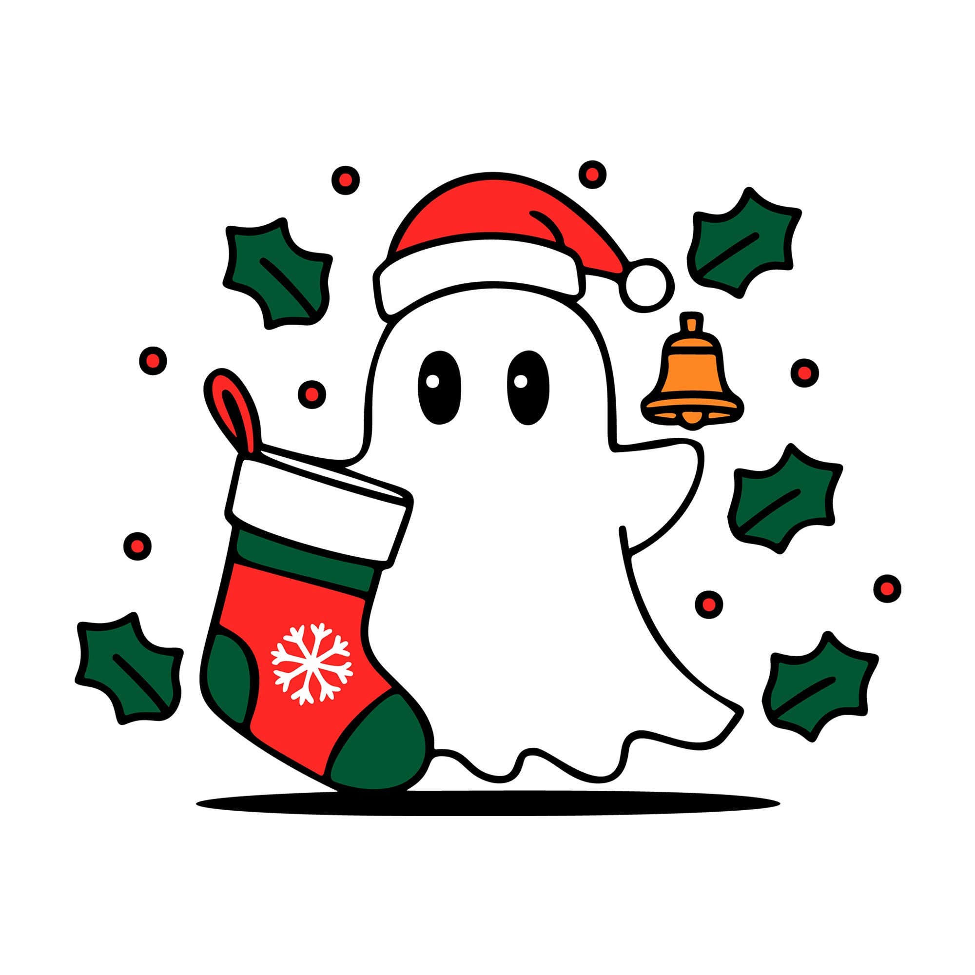 Cute Christmas Ghost Stocking SVG design for Cricut, Silhouette, laser cutting, vinyl, sublimation, and craft projects.