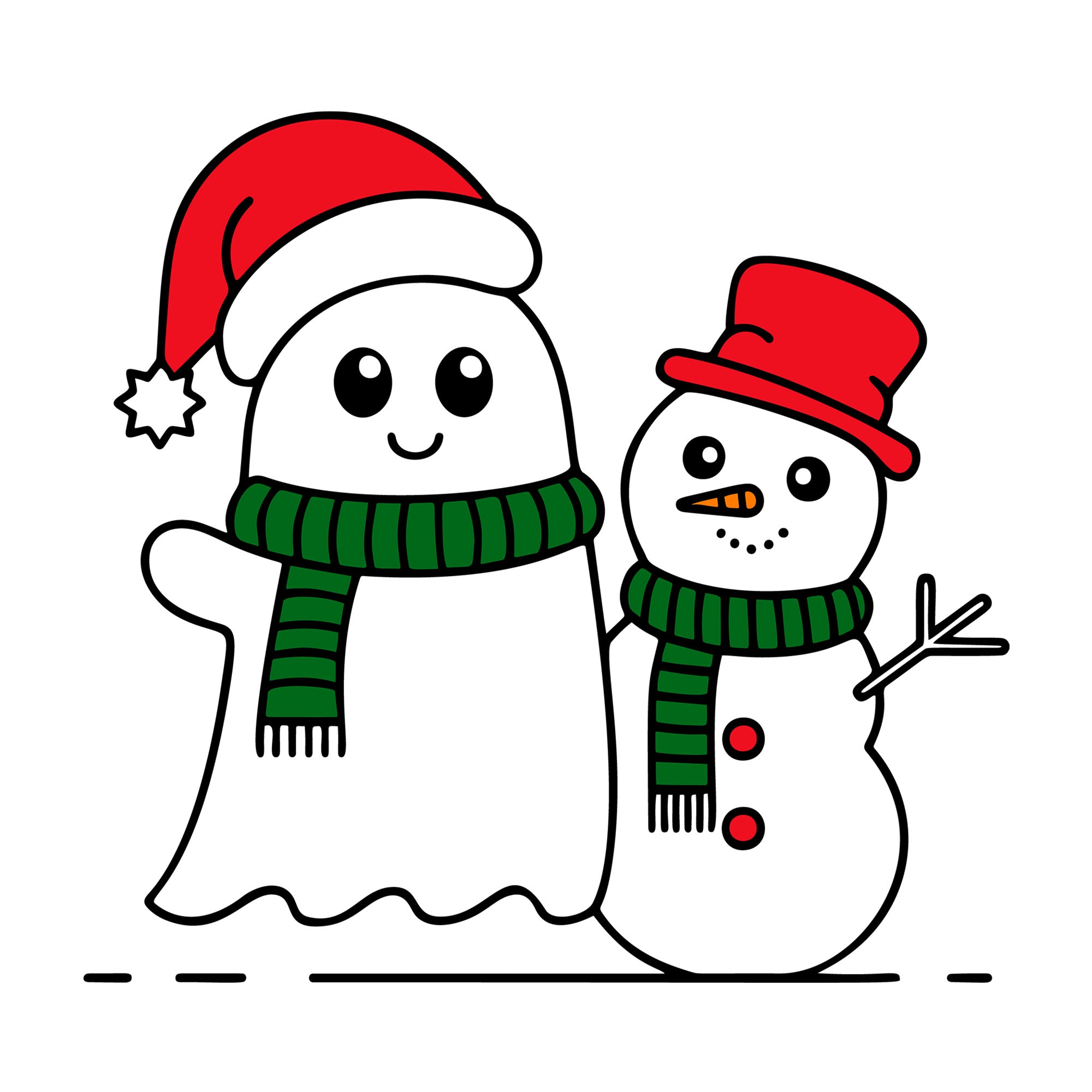 Cute Christmas Ghost and Snowman SVG design for Cricut, Silhouette, laser cutting, vinyl, sublimation, and craft projects.