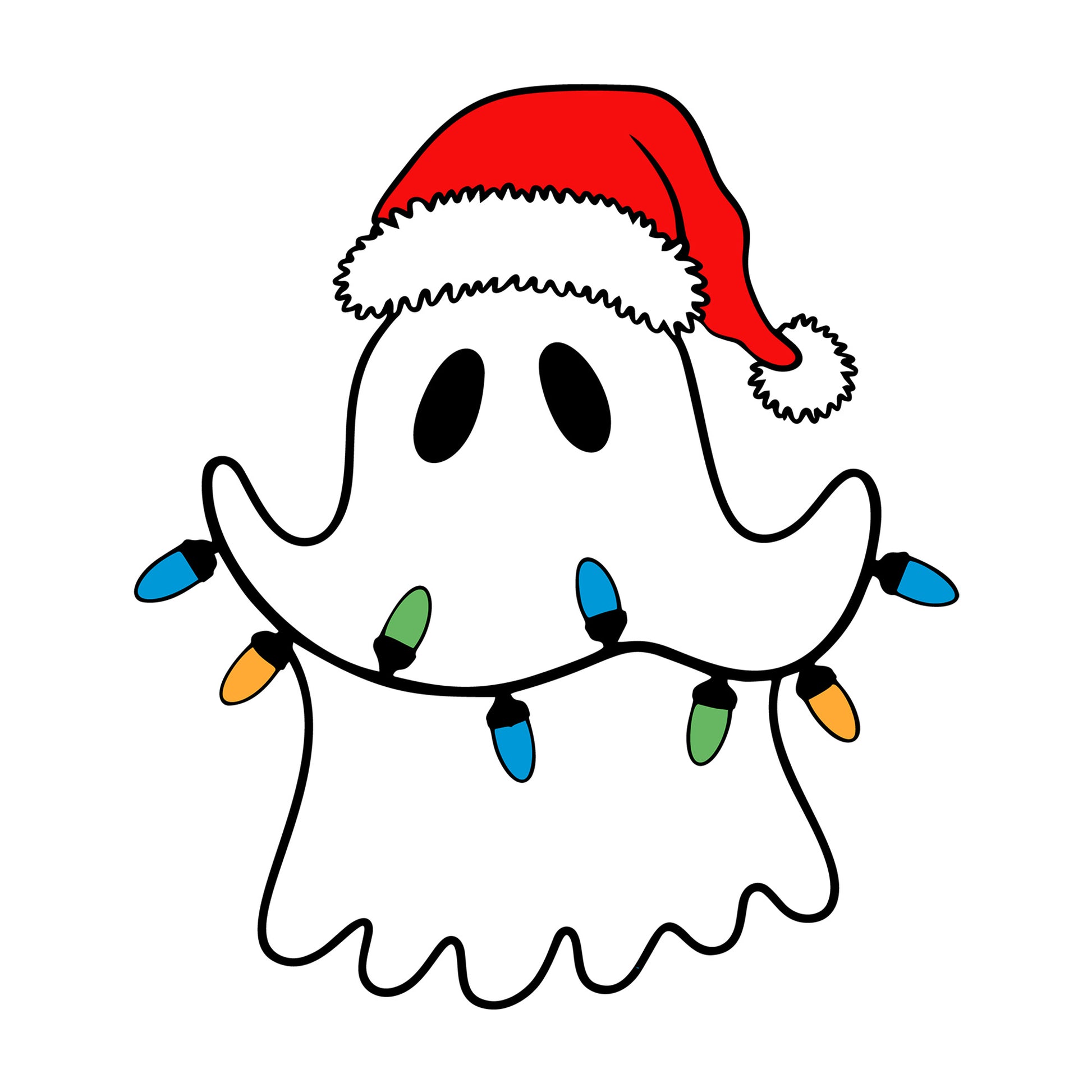 Cute Ghost Holding Christmas Lights SVG design for Cricut, Silhouette, laser cutting, vinyl, sublimation, and craft projects.