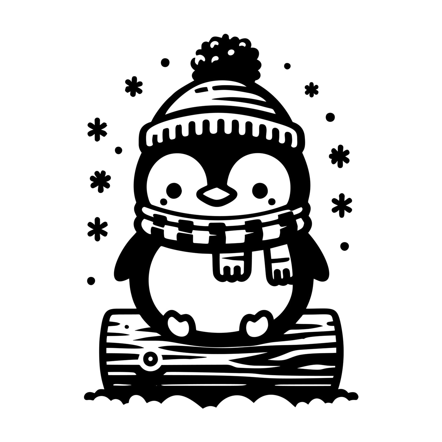 Cute Penguin Sitting on Log SVG design for Cricut, Silhouette, laser cutting, vinyl, sublimation, and craft projects.