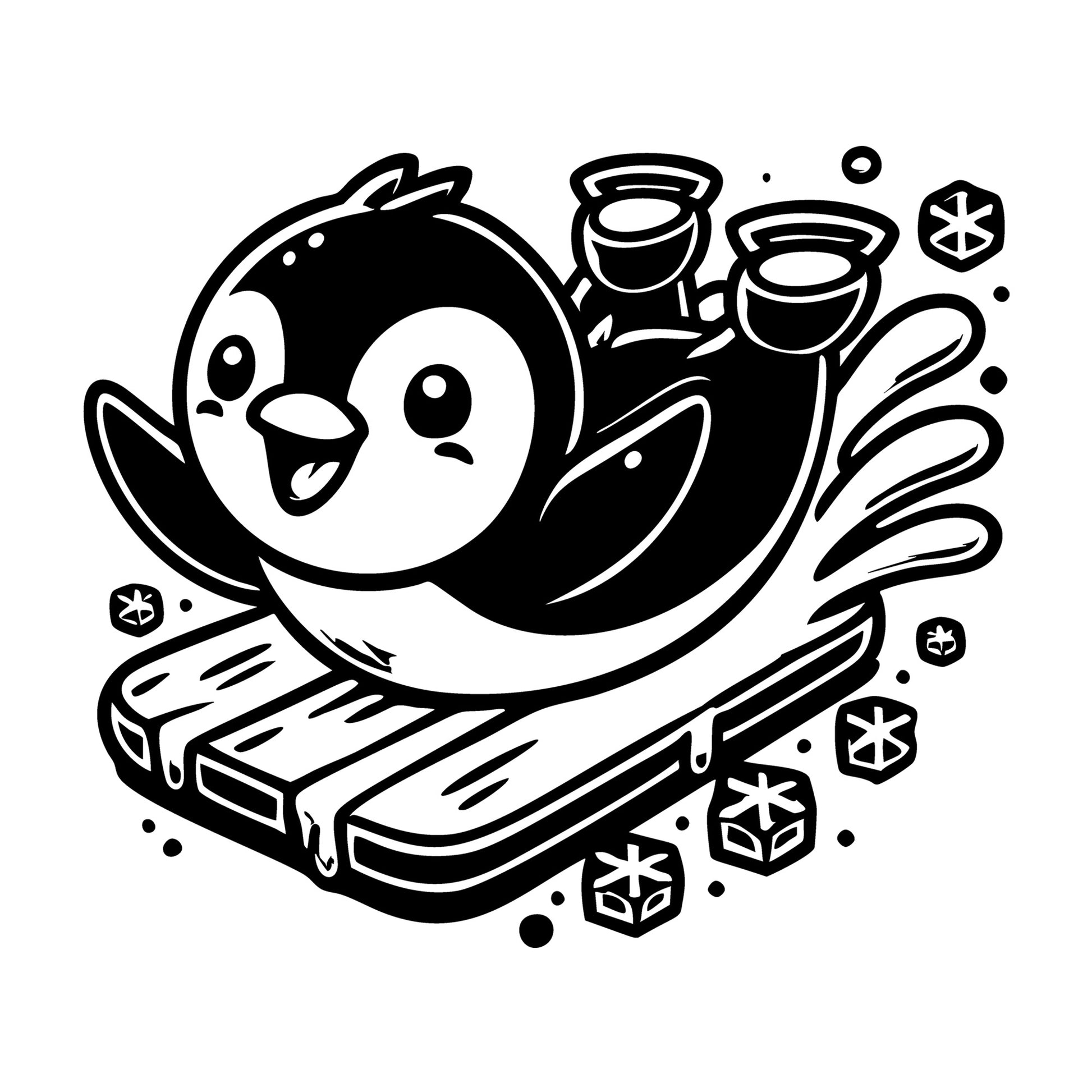 Cute Penguin Sliding on Ice SVG design for Cricut, Silhouette, laser cutting, vinyl, sublimation, and craft projects.