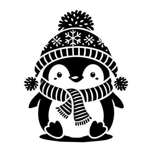 Cute Penguin with Fluffy Winter Hat SVG design for Cricut, Silhouette, laser cutting, vinyl, sublimation, and craft projects.