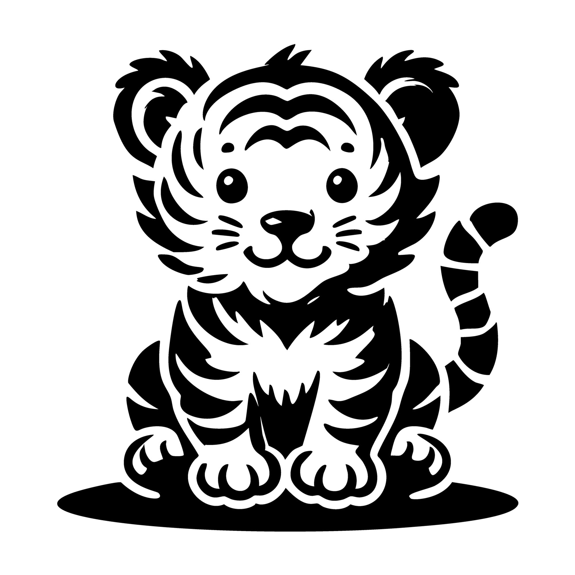 Cute Sitting Tiger Cub Silhouette SVG design for Cricut, Silhouette, laser cutting, vinyl, sublimation, and craft projects.