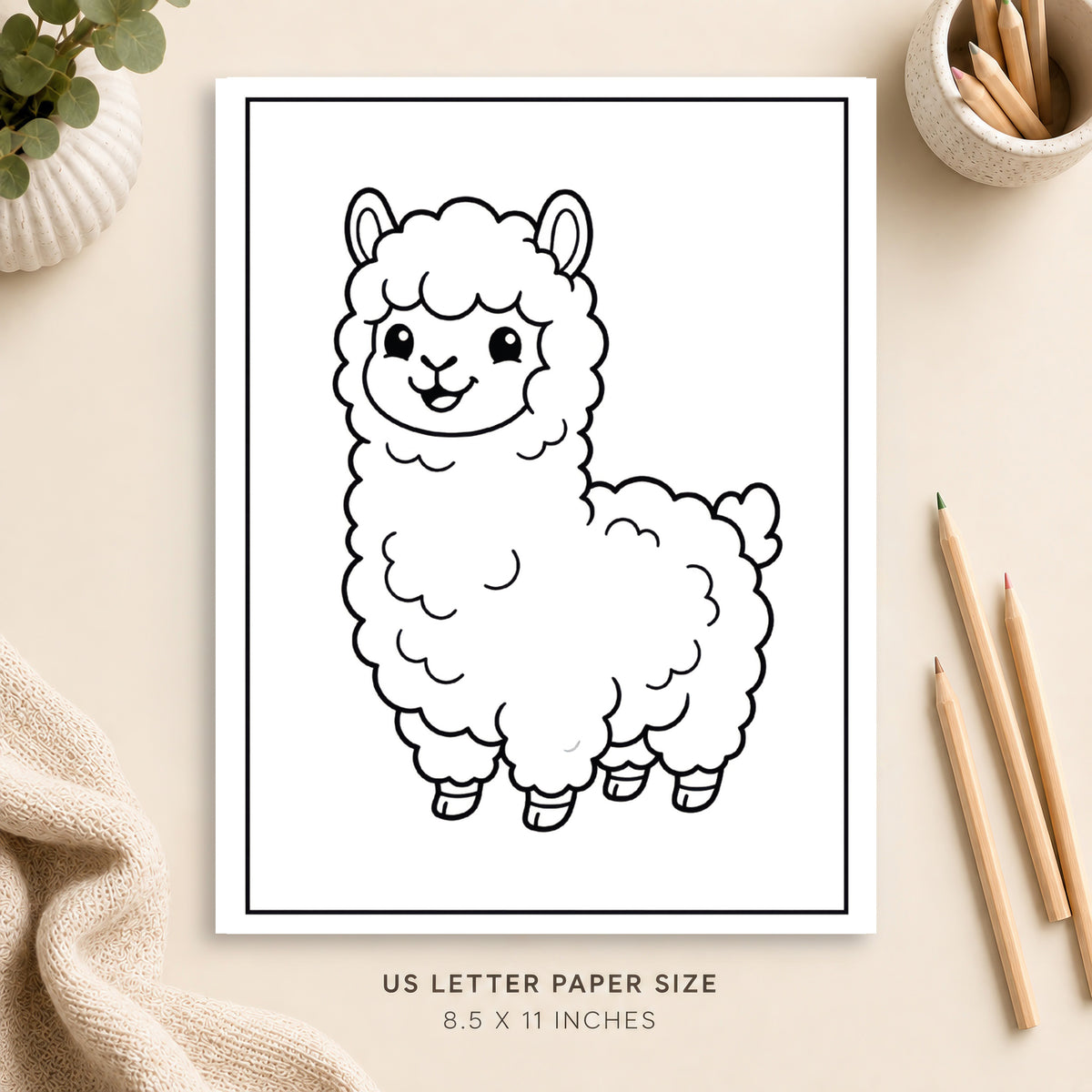 Cute Alpaca Coloring Page 1