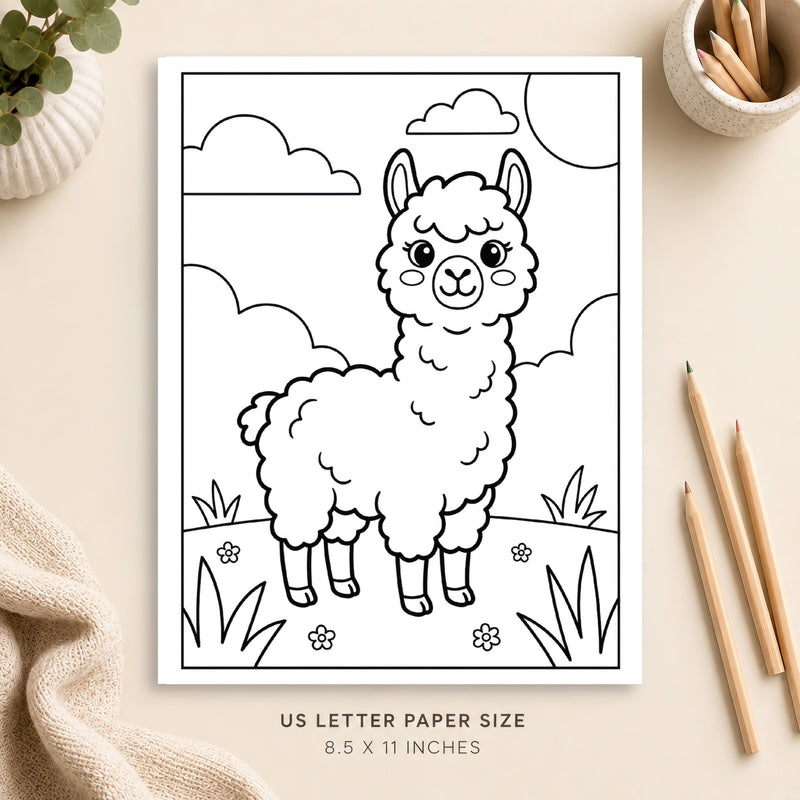 Cute Alpaca Coloring Page 2