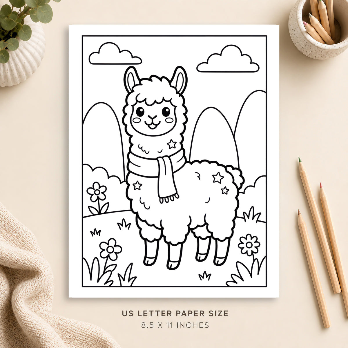 Cute Alpaca Coloring Page 3