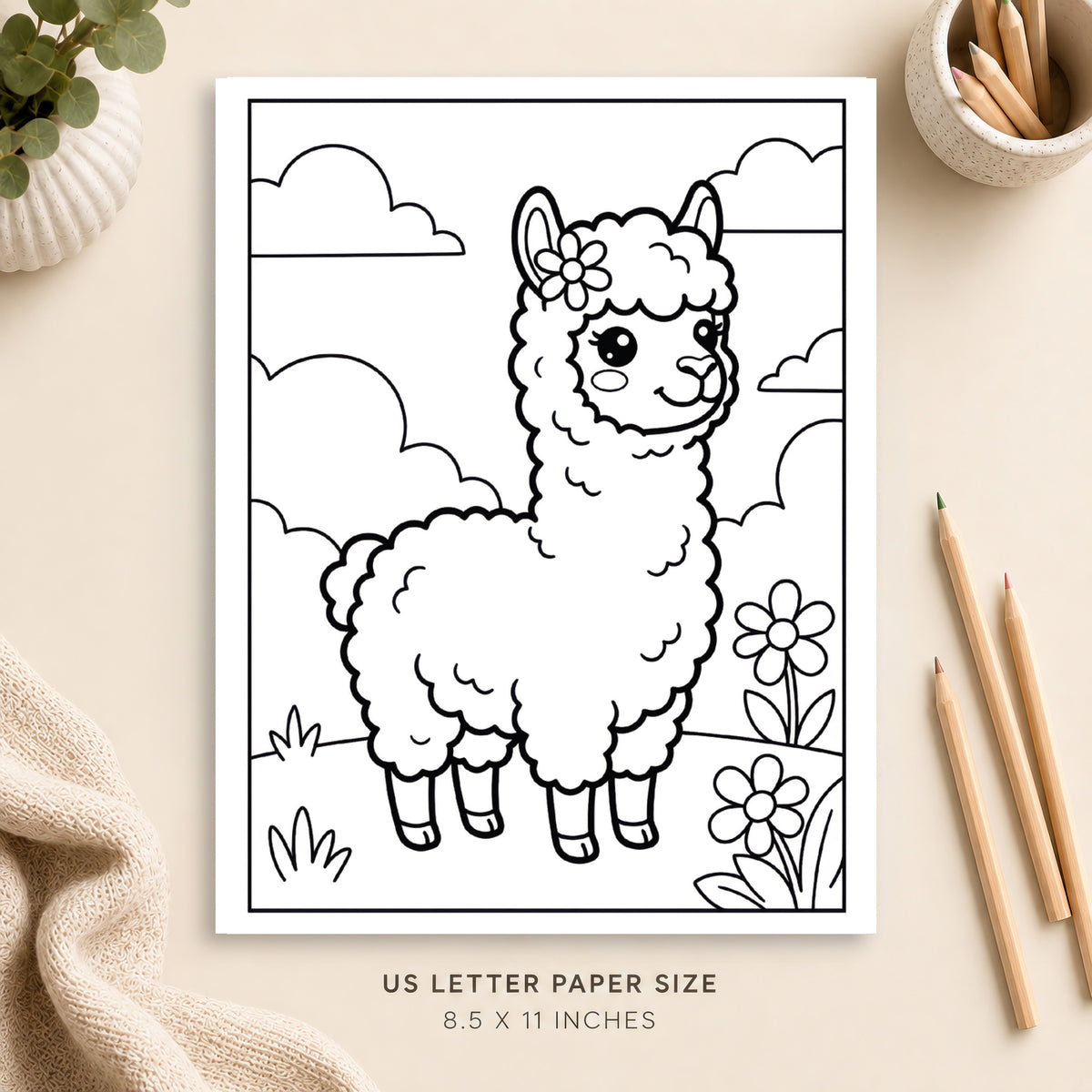 Cute Alpaca Coloring Page 5
