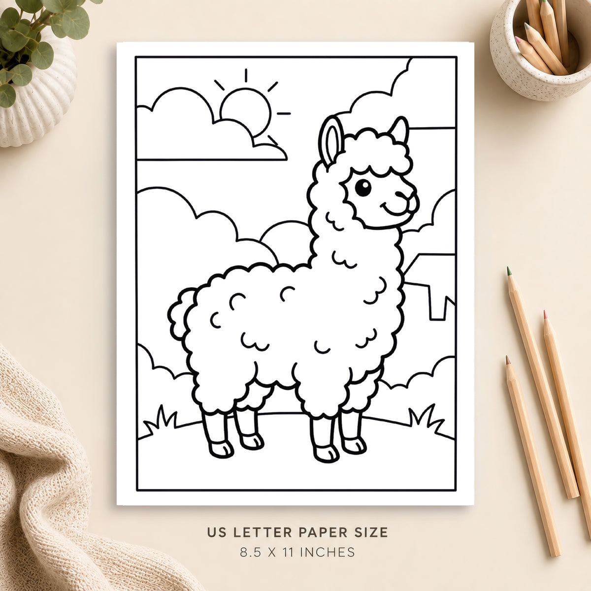 Cute Alpaca Coloring Page 7