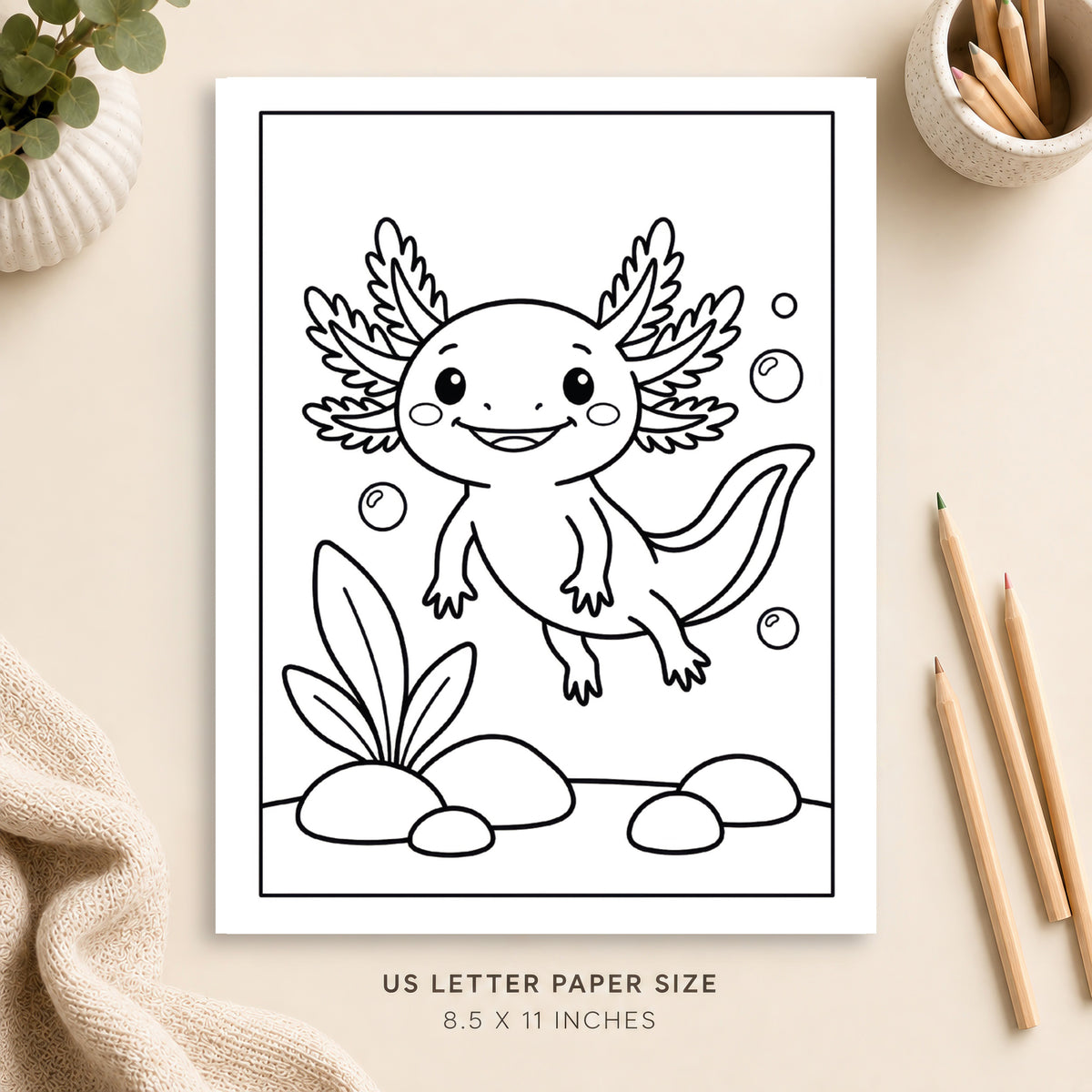 Cute Axolotl Coloring Page 1