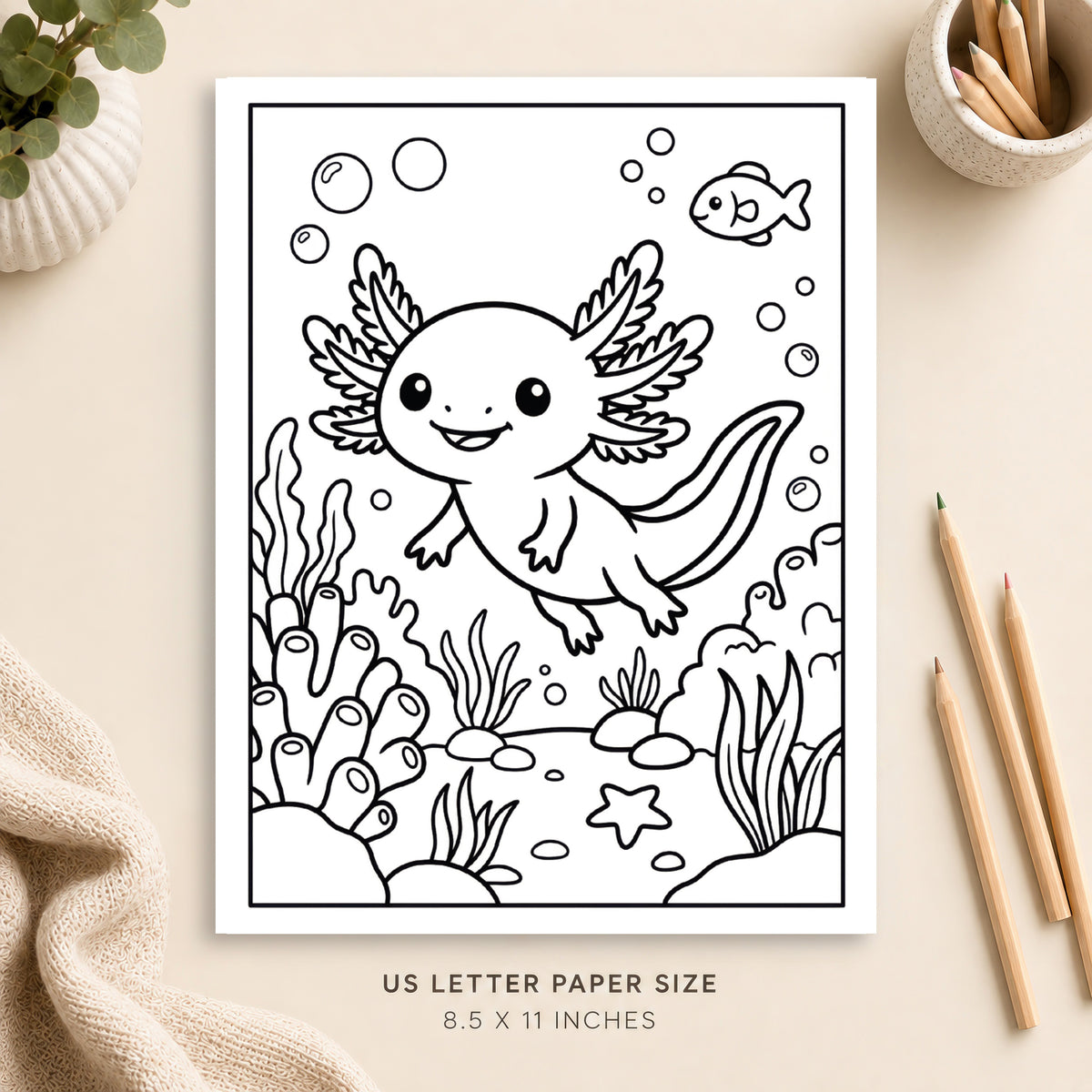 Cute Axolotl Coloring Page 5