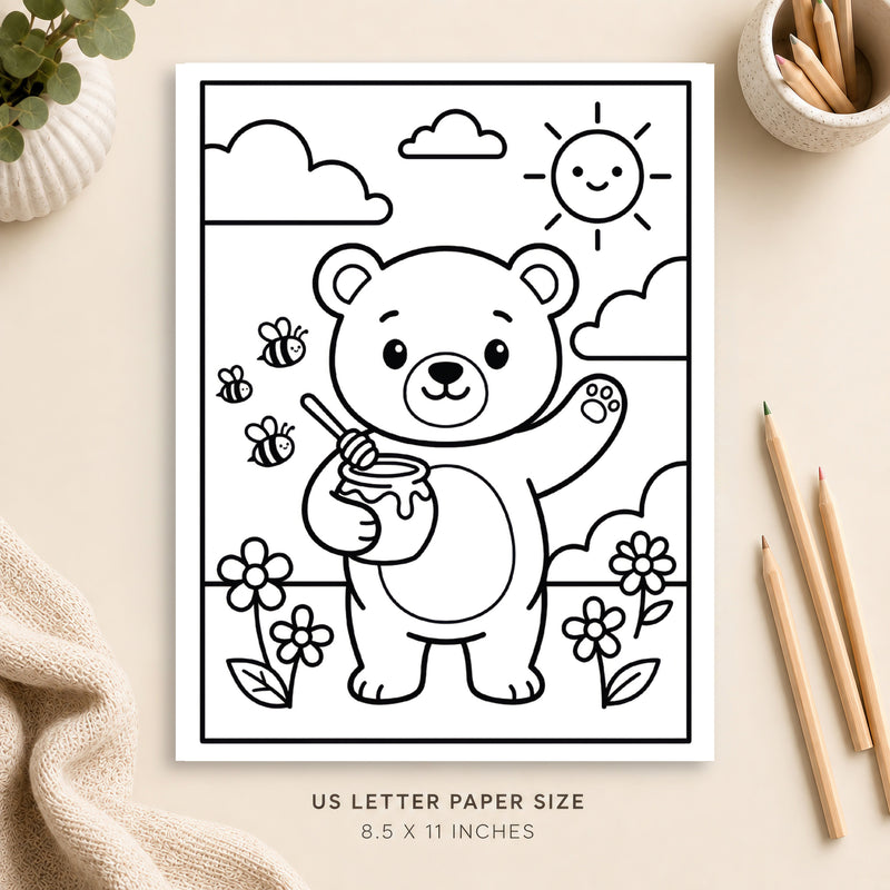 Cute Bear Coloring Page 2