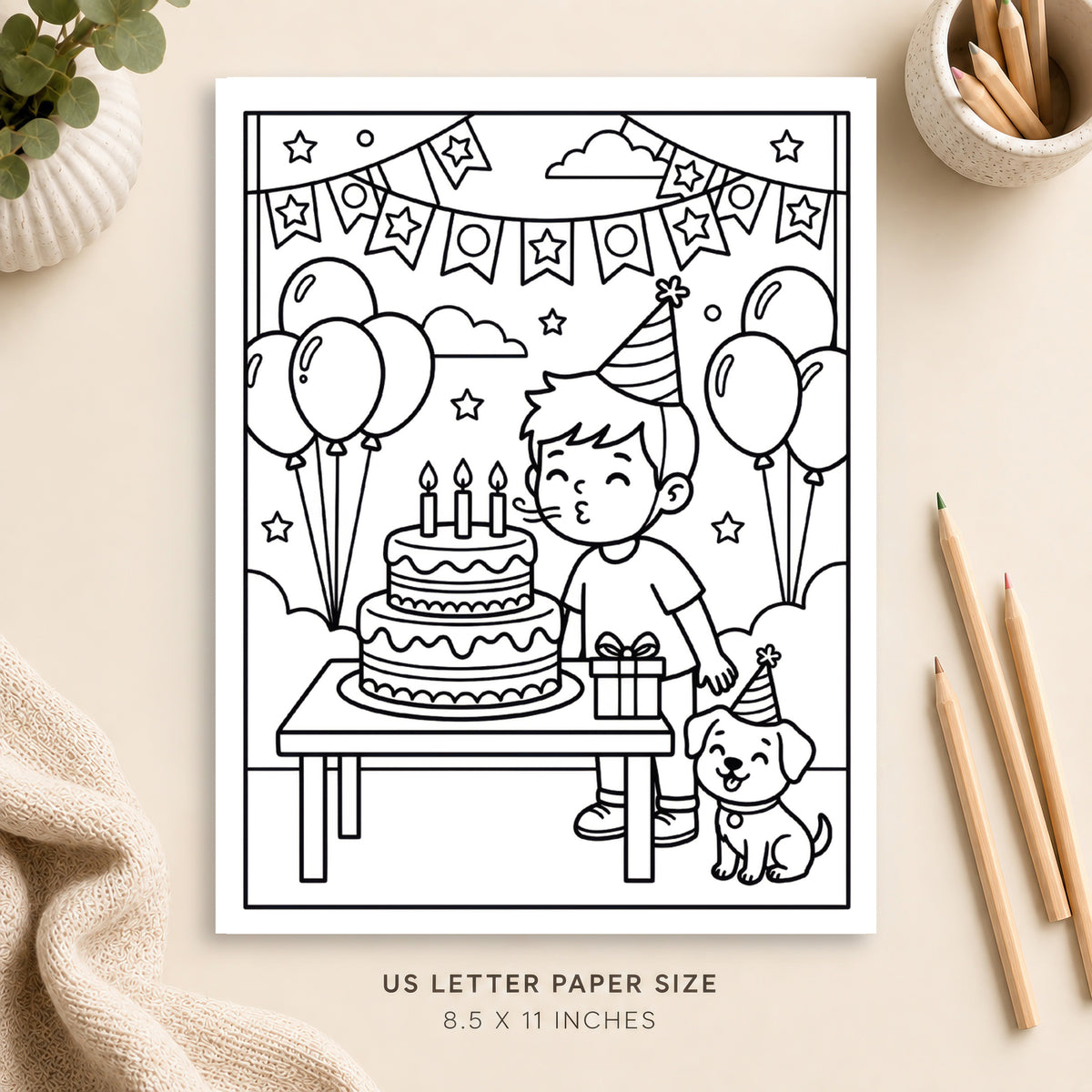 Cute Birthday Party Coloring Page 1