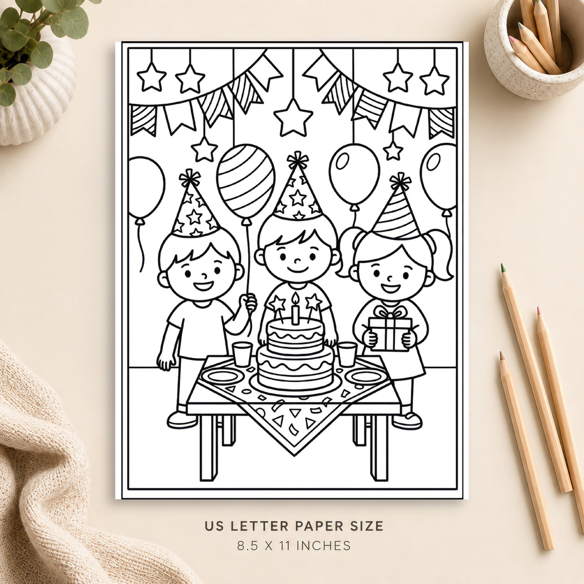 Cute Birthday Party Coloring Page 2