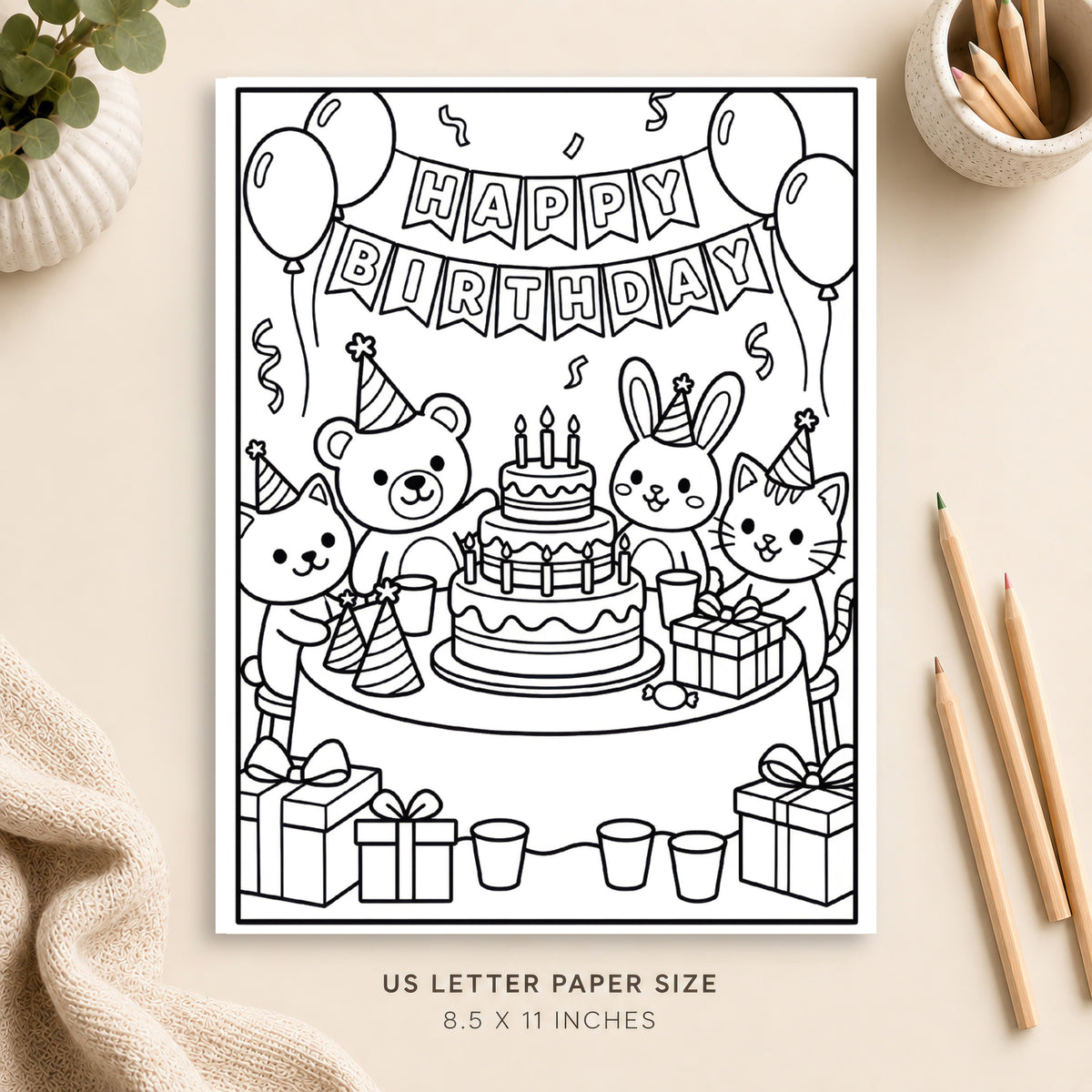 Cute Birthday Party Coloring Page 3
