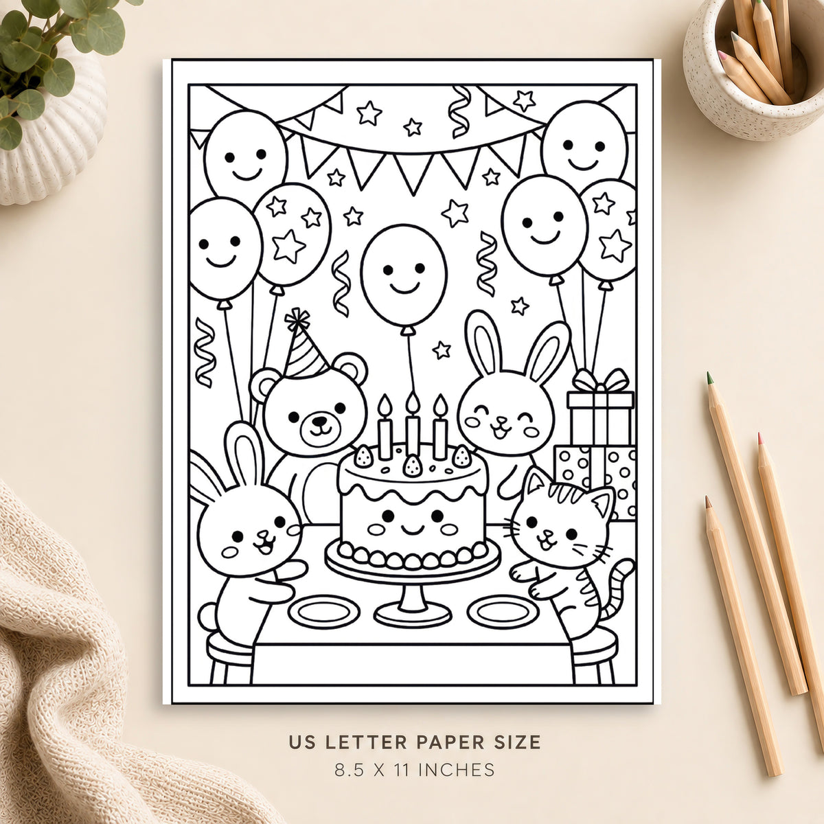 Cute Birthday Party Coloring Page 4