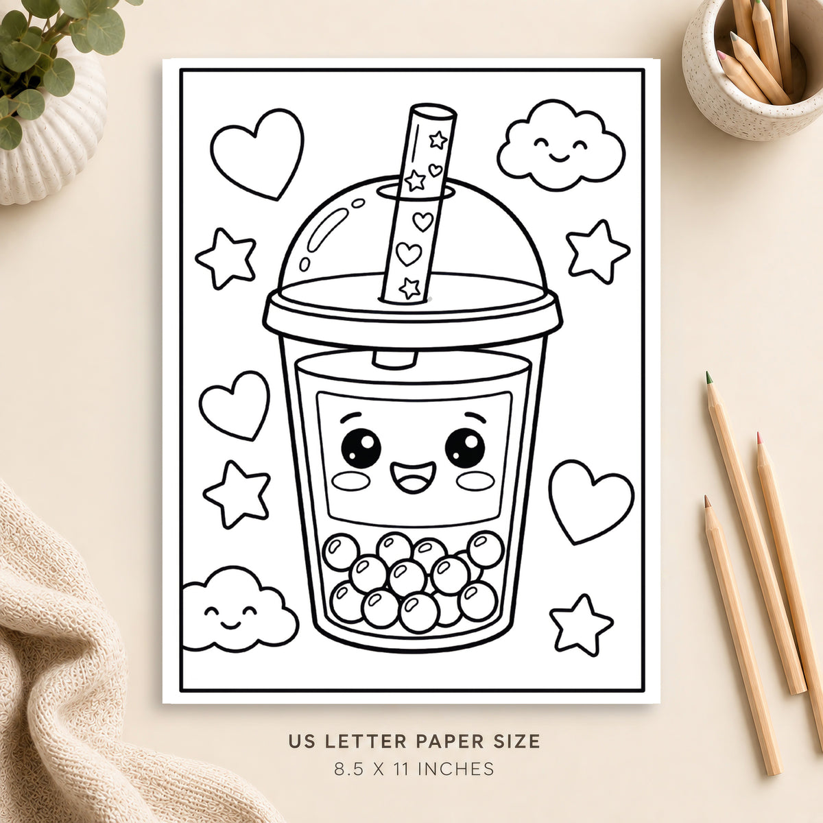 Cute Boba Coloring Page 1