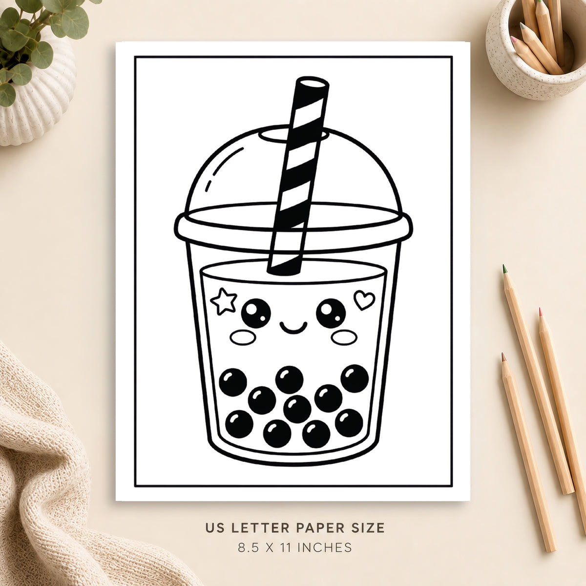 Cute Boba Coloring Page 3
