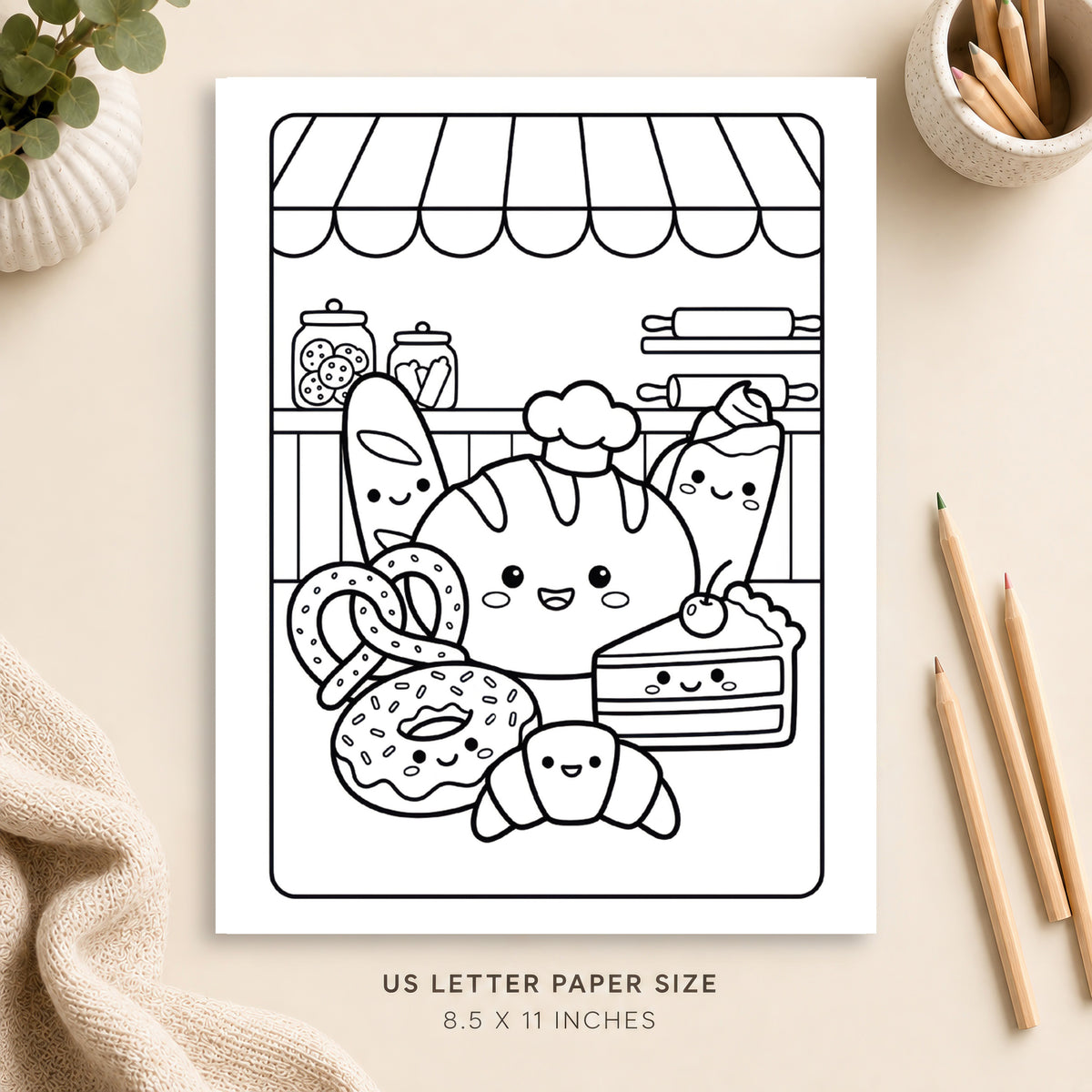 Cute Bread and Bakery Coloring Page 1