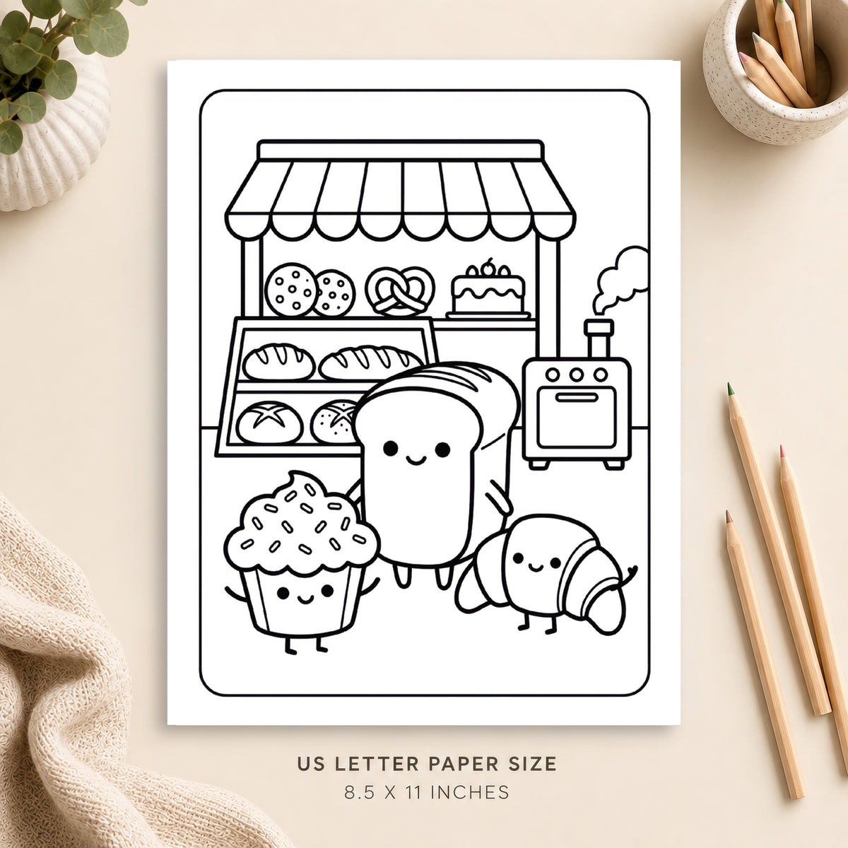 Cute Bread and Bakery Coloring Page 3