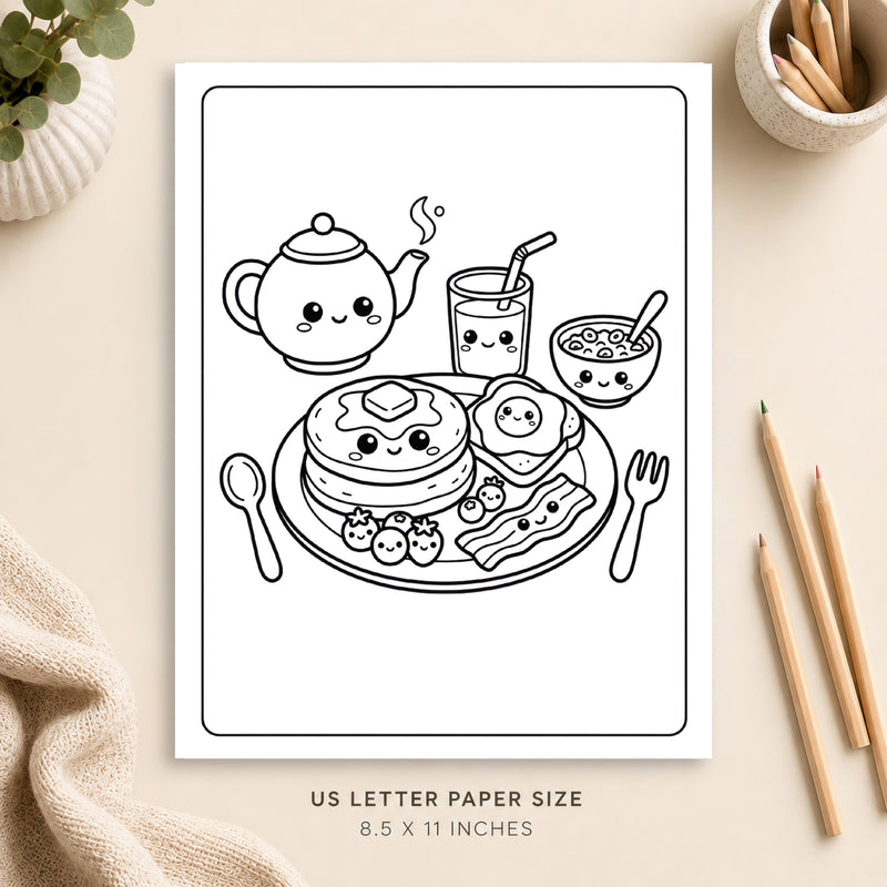 Cute Breakfast Coloring Page 1