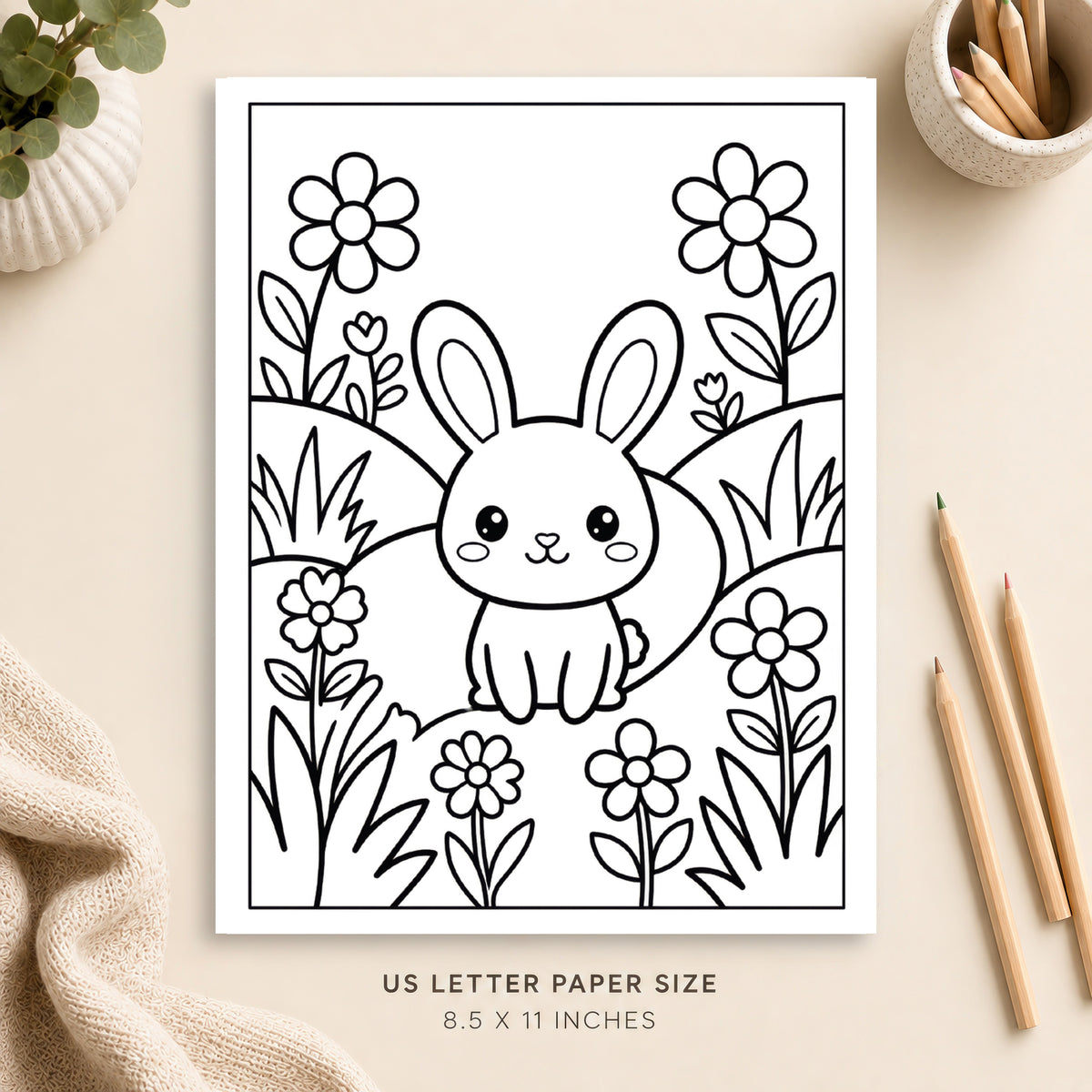 Cute Bunny Coloring Page 1