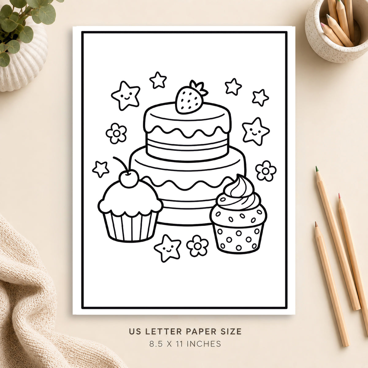 Cute Cake Coloring Page 2