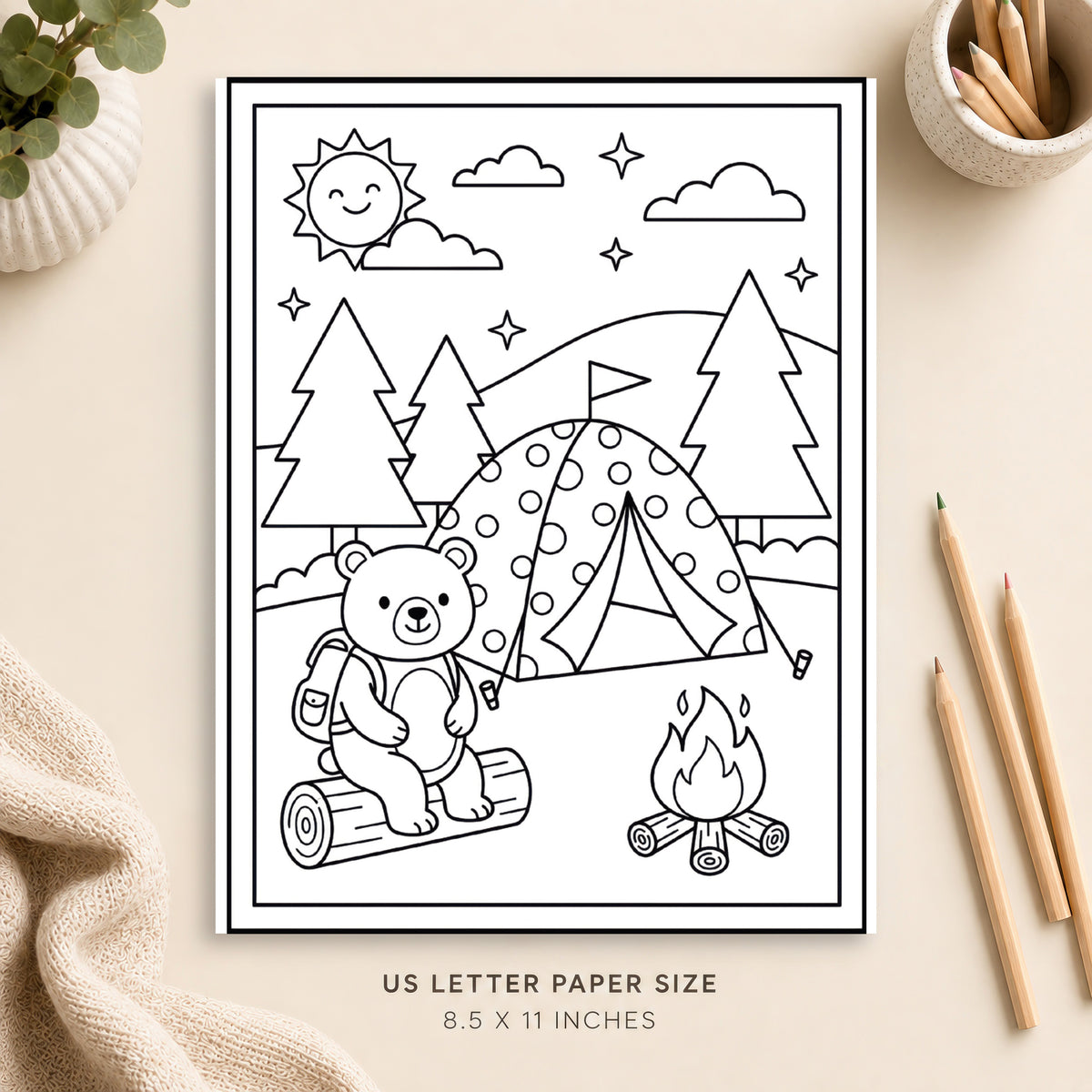 Cute Camping Coloring Page 1