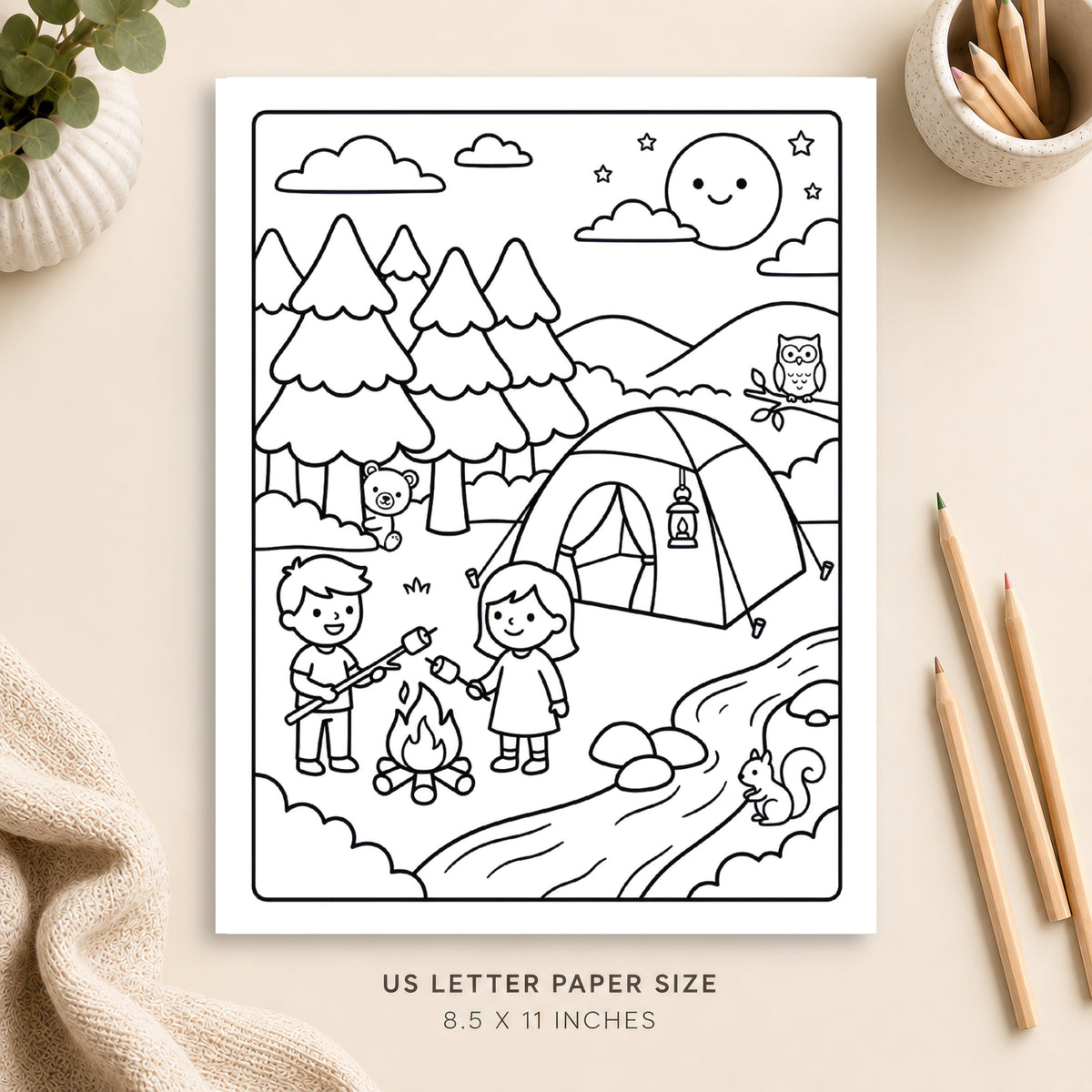 Cute Camping Coloring Page 2
