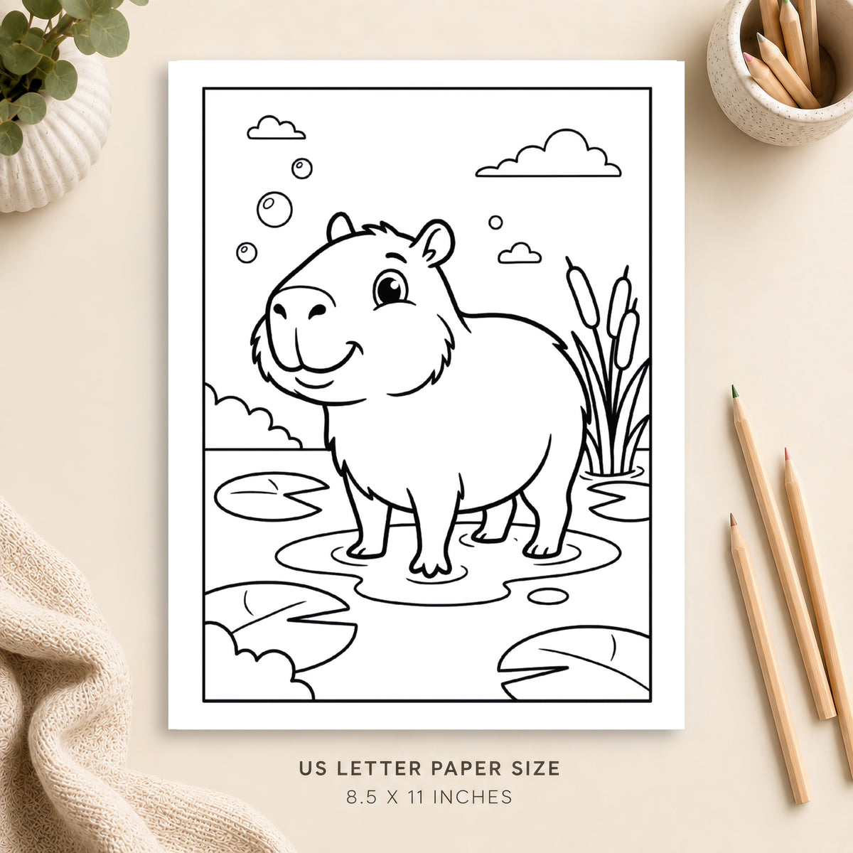 Cute Capybara Coloring Page 1