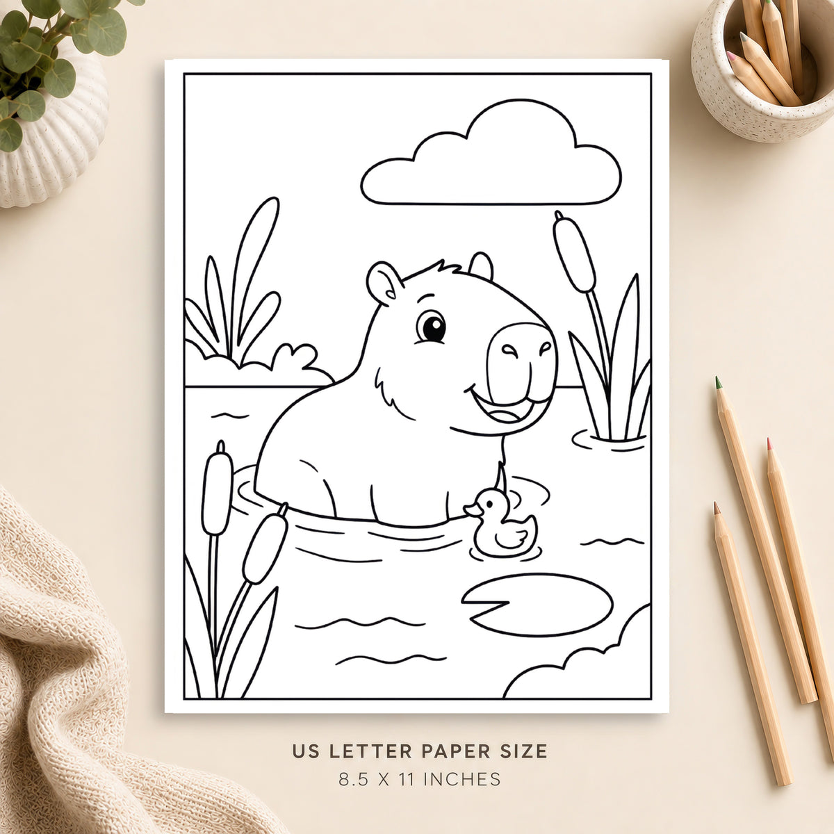 Cute Capybara Coloring Page 2