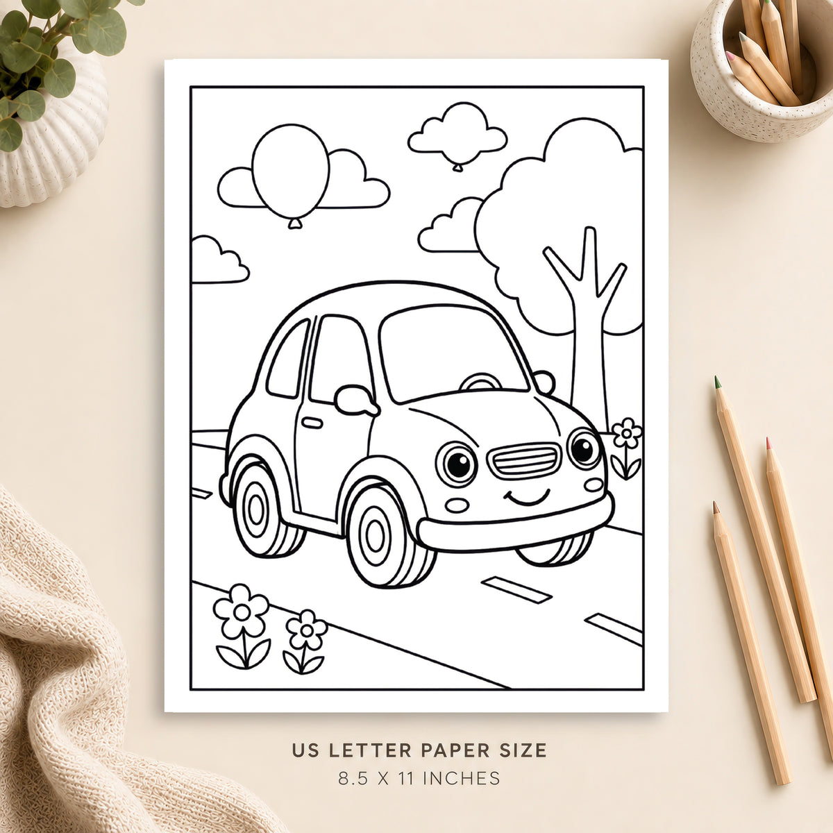 Cute Car Coloring Page 1