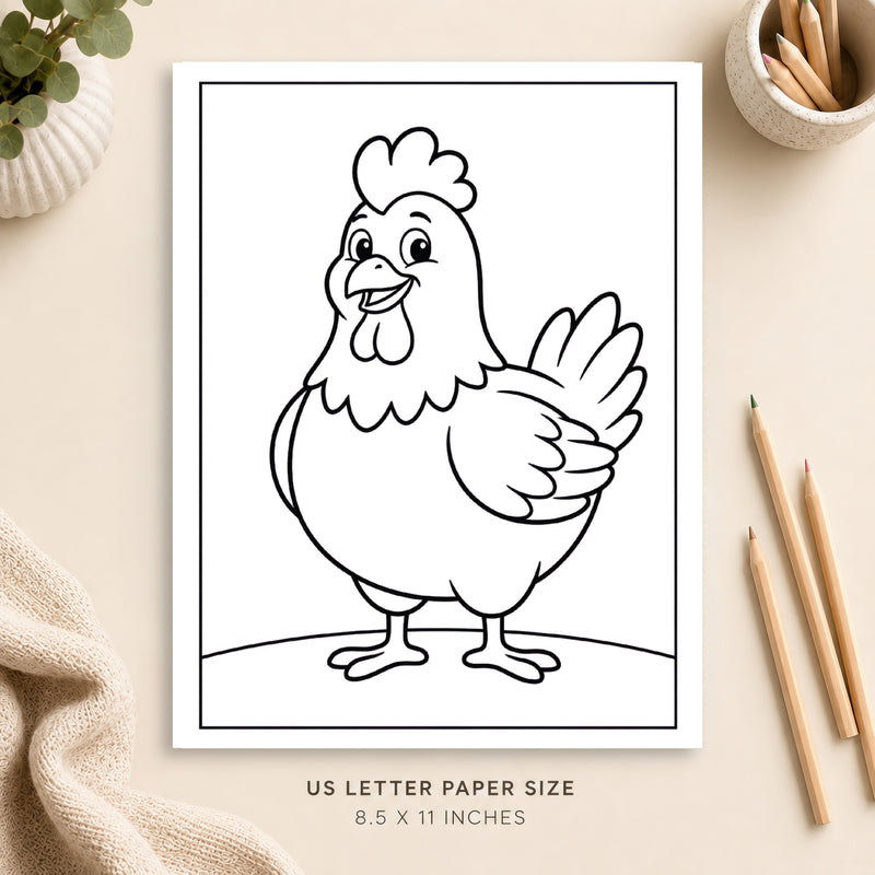 Cute Chicken Coloring Page 2