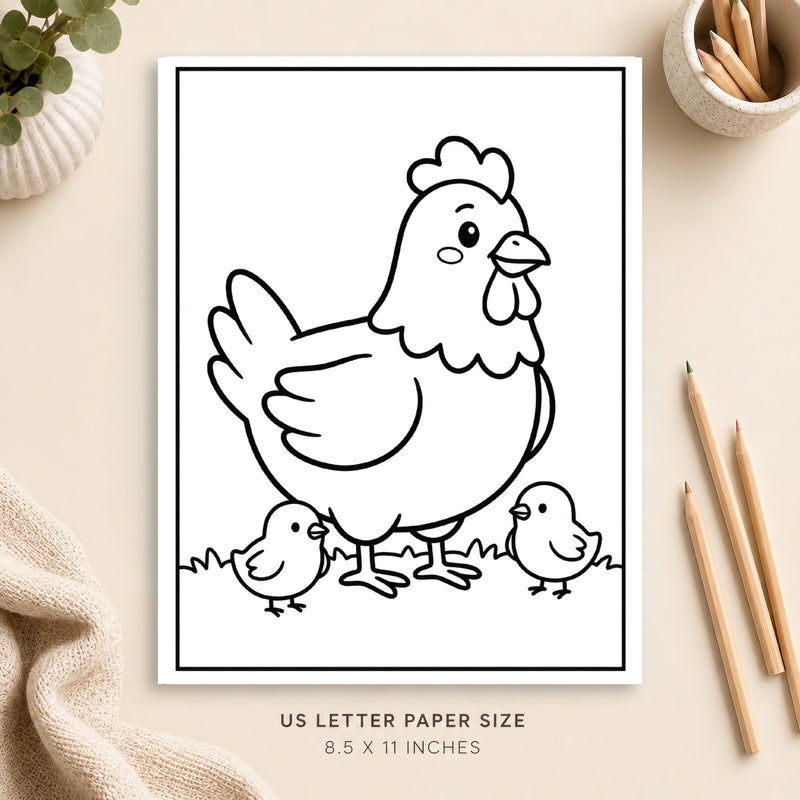 Cute Chicken Coloring Page 4