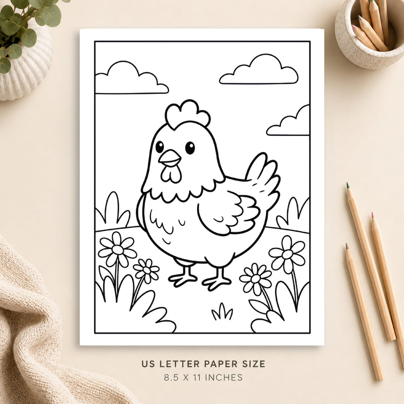 Cute Chicken Coloring Page 6