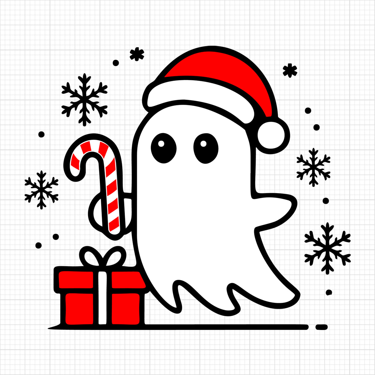 Cute Christmas Ghost Holding Candy Cane