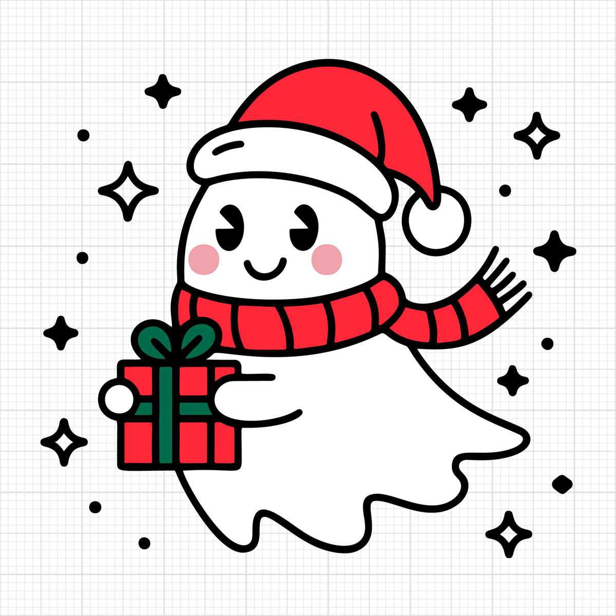 Cute Christmas Ghost Holding Gift