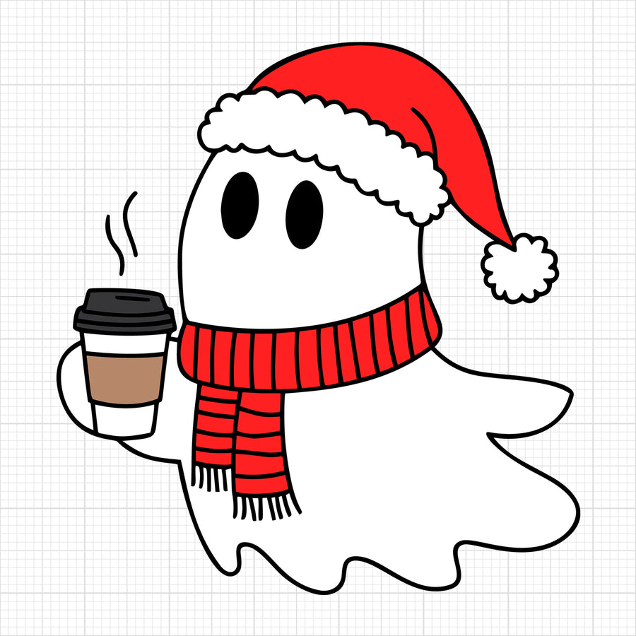 Cute Christmas Ghost Holding Hot Coffee