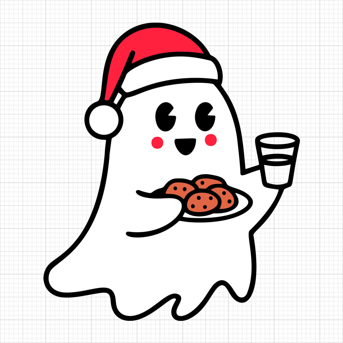 Cute Christmas Ghost Holding Milk and Cookies