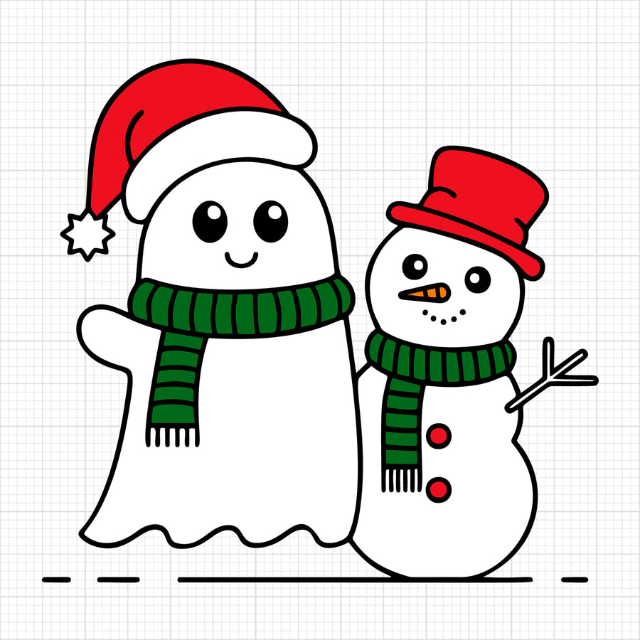 Cute Christmas Ghost and Snowman