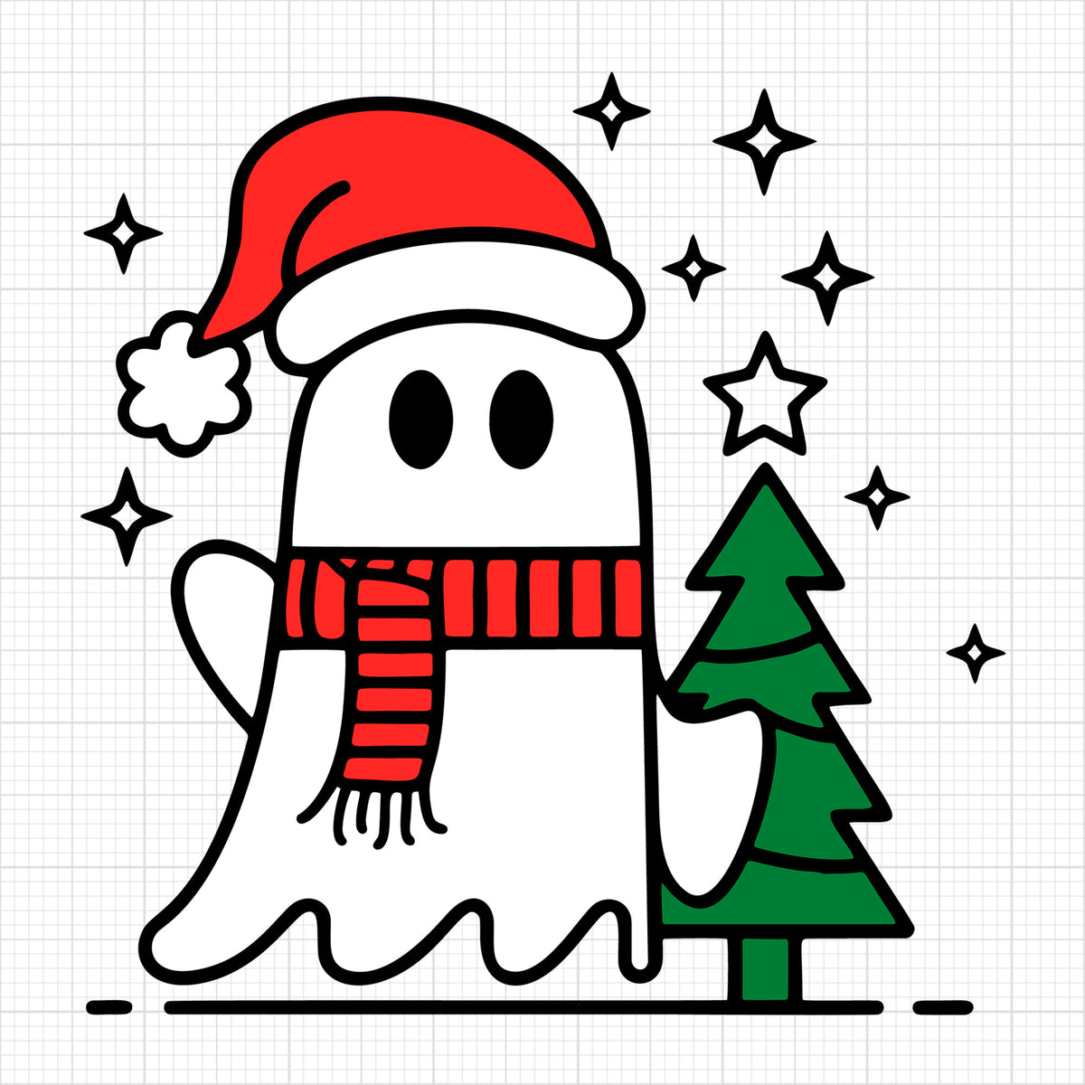 Cute Christmas Ghost with Santa Hat