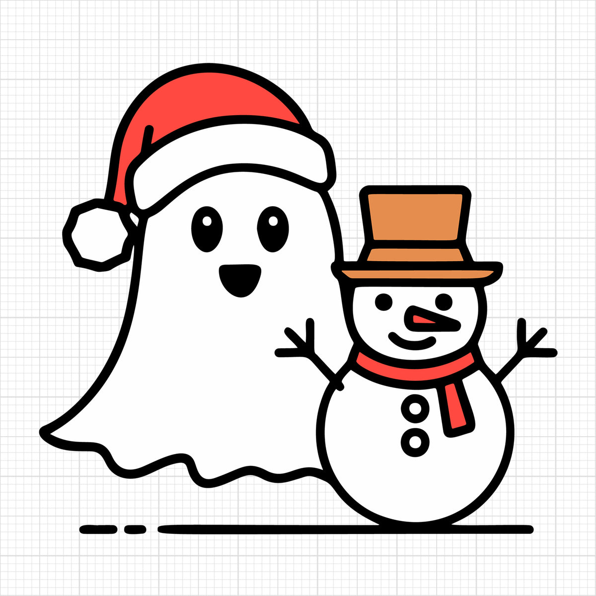 Cute Christmas Ghost with Snowman