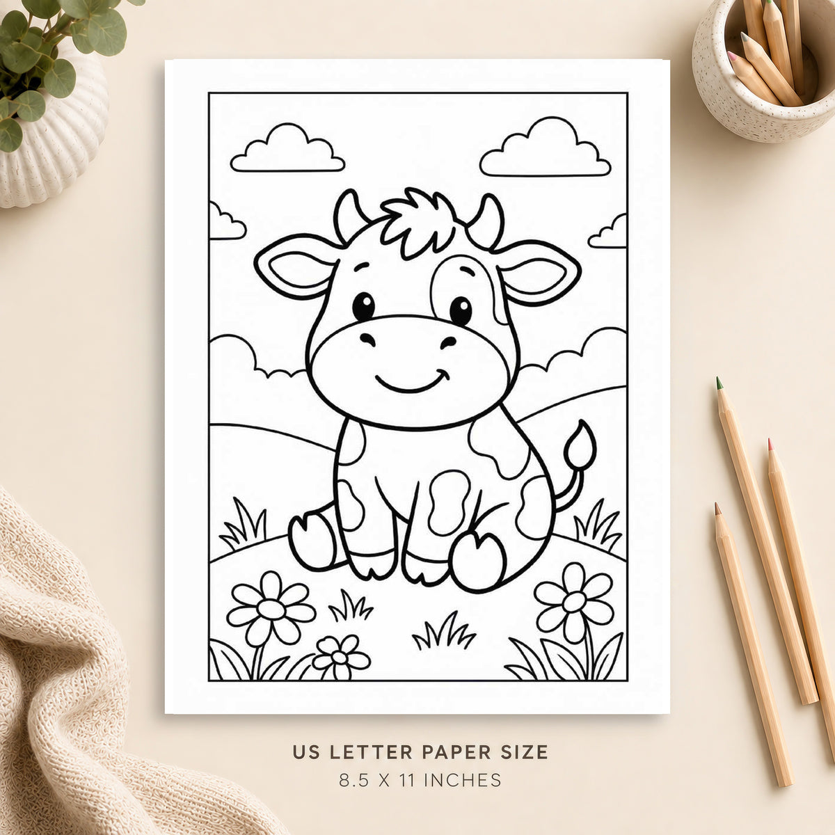 Cute Cow Coloring Page 2